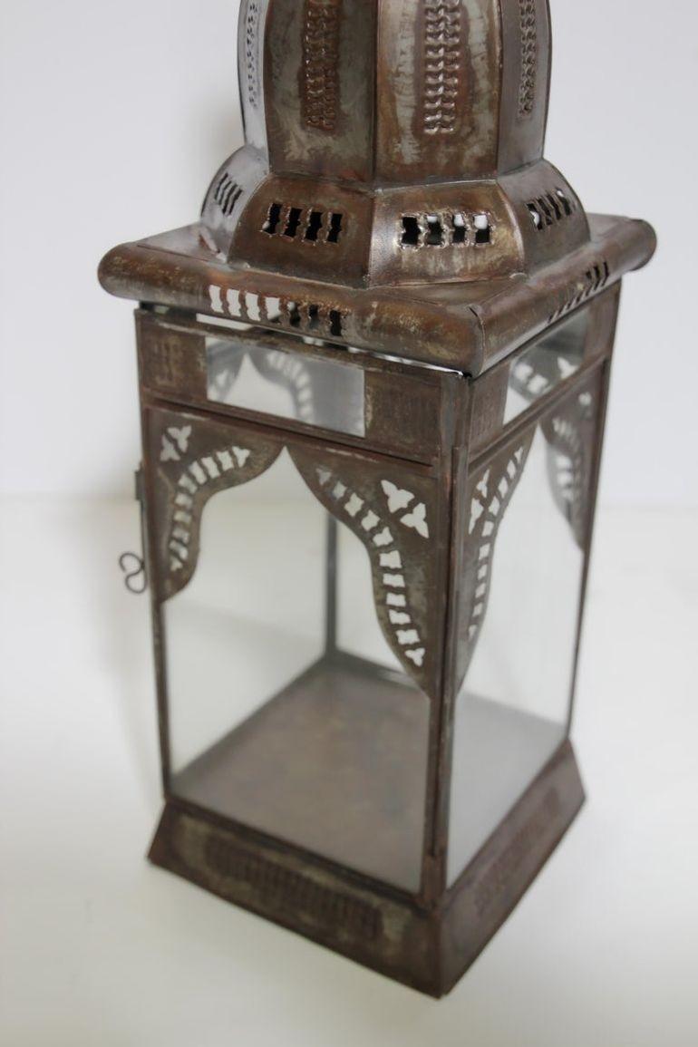 Farol Marroquí de Metal Cuadrado y Cristal Transparente en venta 6