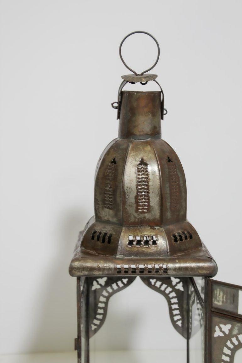 Farol Marroquí de Metal Cuadrado y Cristal Transparente en venta 7