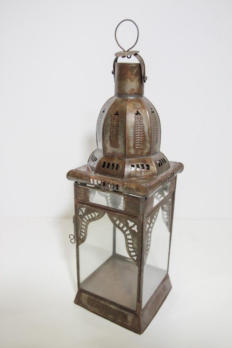 Farol Marroquí de Metal Cuadrado y Cristal Transparente en venta 8