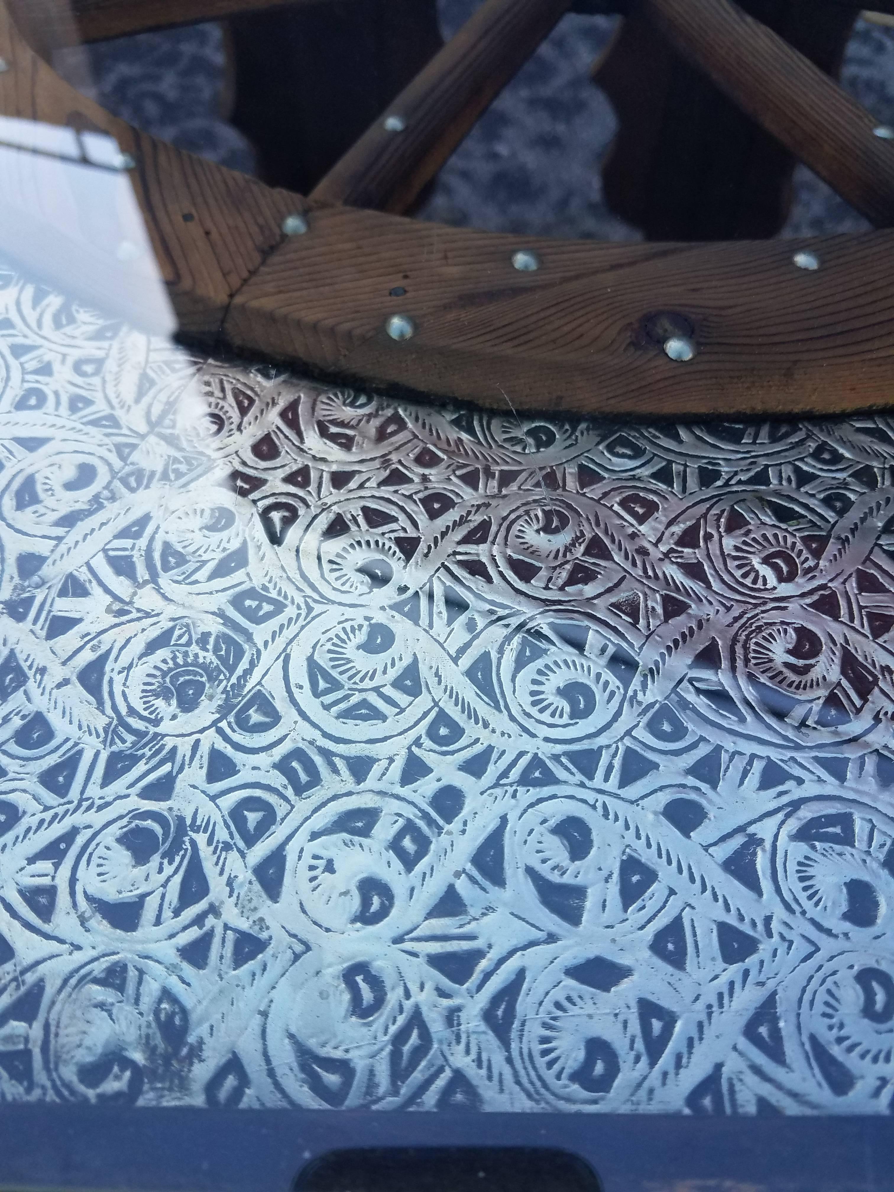 Contemporary Moroccan Metal Inlaid Coffee Table, Ship's Wheel