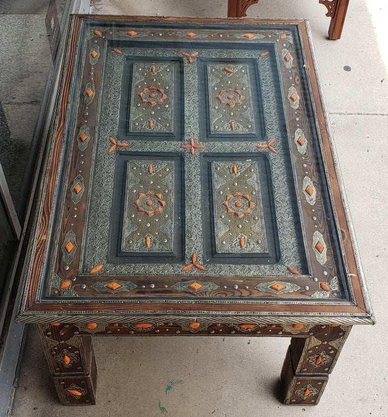 Moroccan Metal Inlaid Coffee Table, Orange Camel Bone at ...