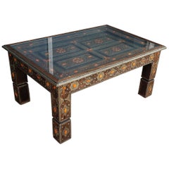 Moroccan Metal Inlaid Coffee Table, Orange Camel Bone
