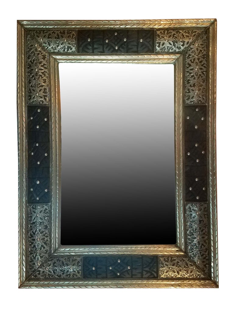 Moroccan Metal Inlaid Mirror, Rectangular For Sale at 1stdibs