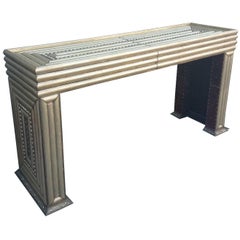 Moroccan Metal Inlay Console Table Cedar Wood Frame