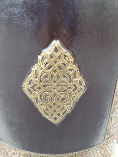 Moroccan Metal Inlay End Table, Cylindrical Shape