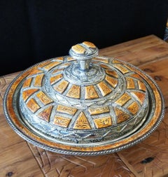 Moroccan Metal Tagine, Camel Bone Inlay
