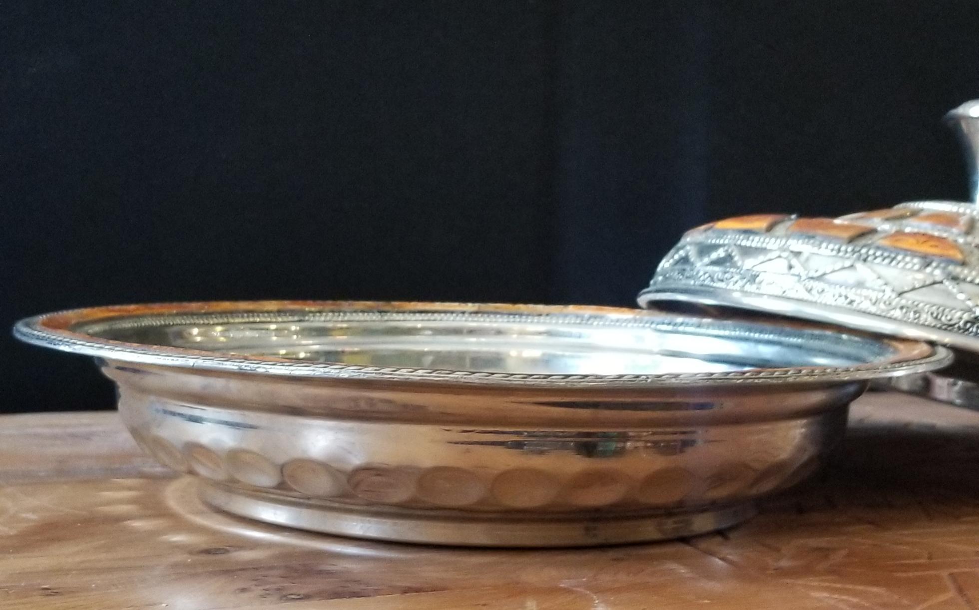Moroccan Metal Tagine, Camel Bone Inlay For Sale 3