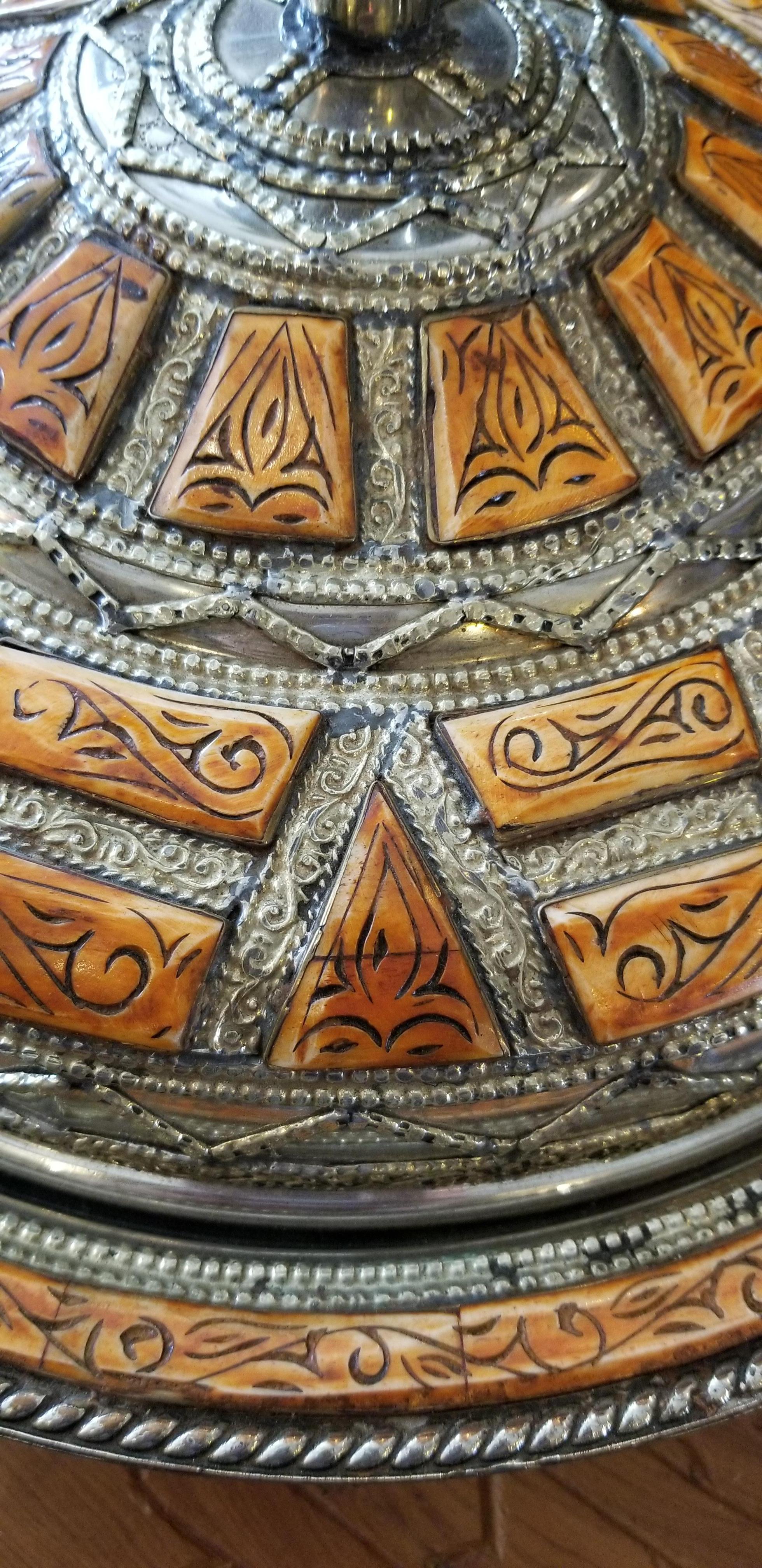 Moroccan Metal Tagine, Camel Bone Inlay For Sale 4