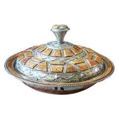 Moroccan Metal Tagine, Camel Bone Inlay