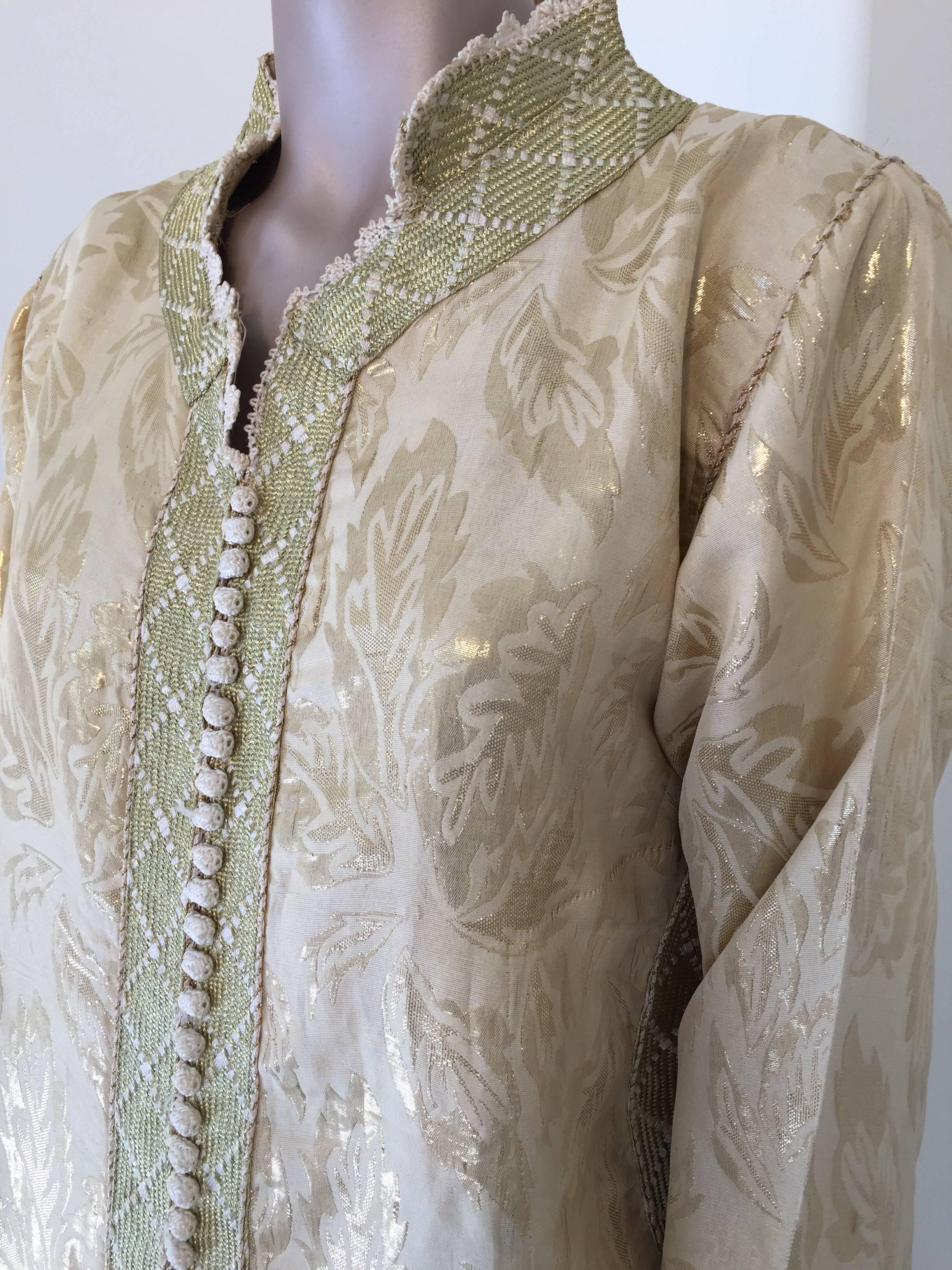 Bohemian Moroccan Metallic Gold Brocade Kaftan, Maxi Dress Kaftan from Morocco, Africa For Sale