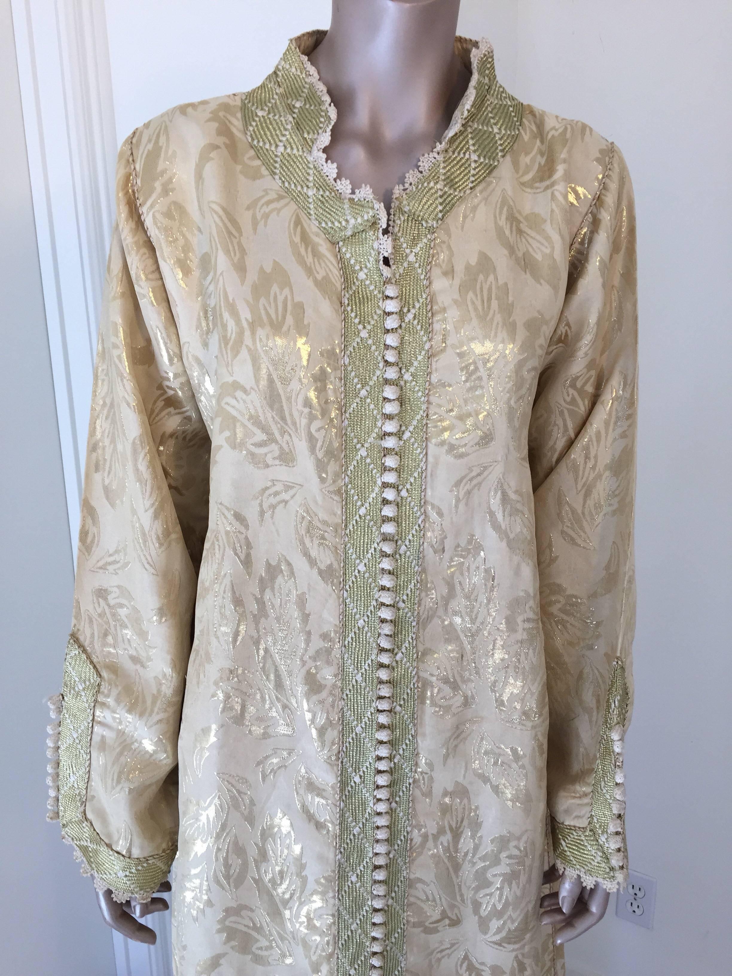 Hand-Crafted Moroccan Metallic Gold Brocade Kaftan, Maxi Dress Kaftan from Morocco, Africa For Sale