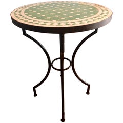 Moroccan Micro Mosaic Green Tabletop on a Wrought Iron Base