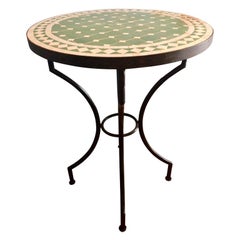 Vintage Moroccan Micro Mosaic Green Tabletop on a Wrought Iron Base