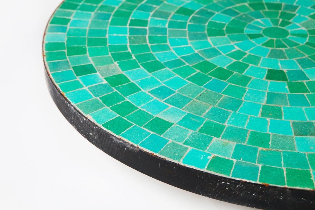 Cement Moroccan Micro Mosaic Turquoise Green Tabletop on a Wrought Iron Base