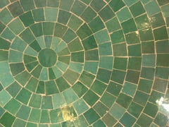 Moroccan Micro Mosaic Turquoise Green Tabletop on a Wrought Iron Base