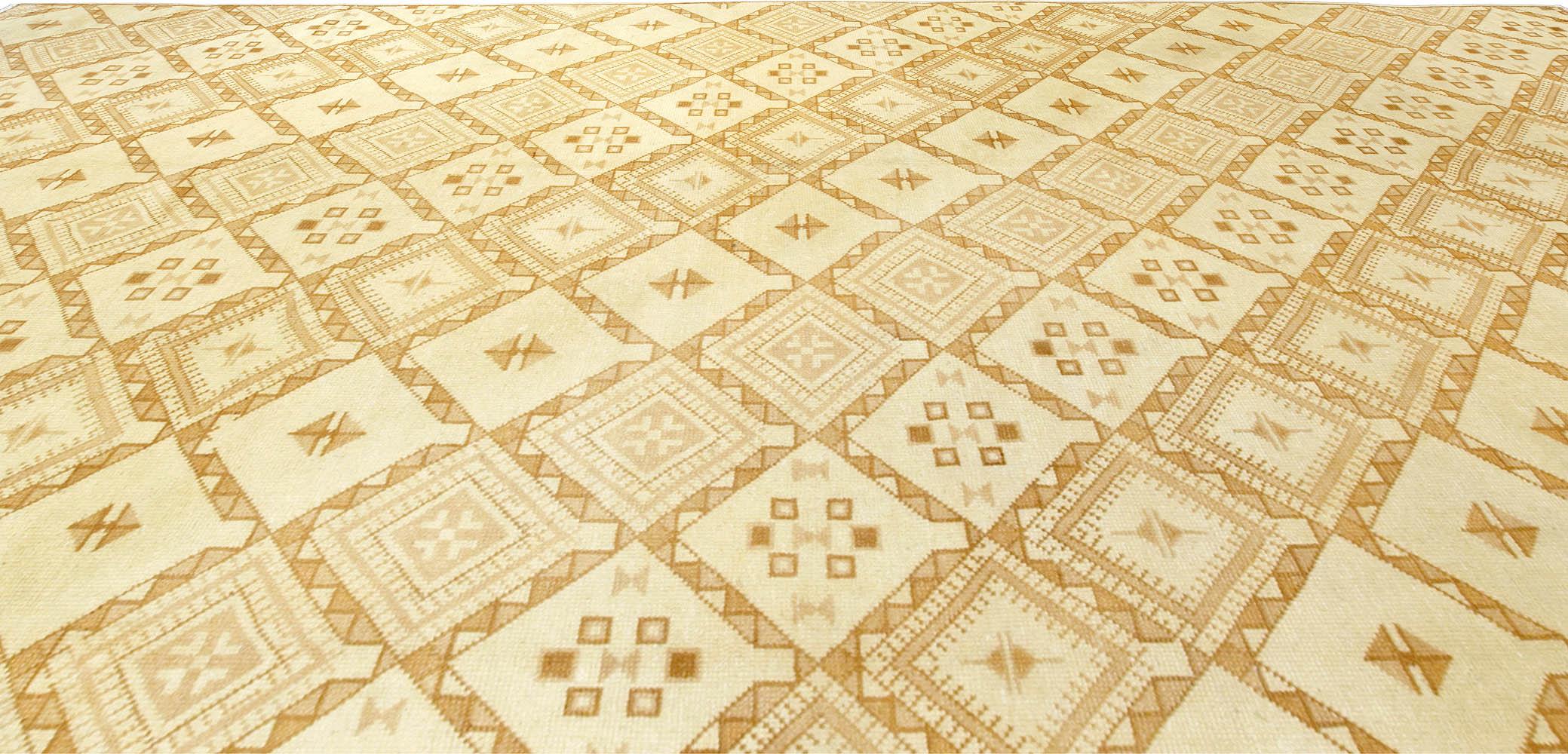 Hand-Knotted Vintage Moroccan Beige Hand Knotted Wool Rug For Sale