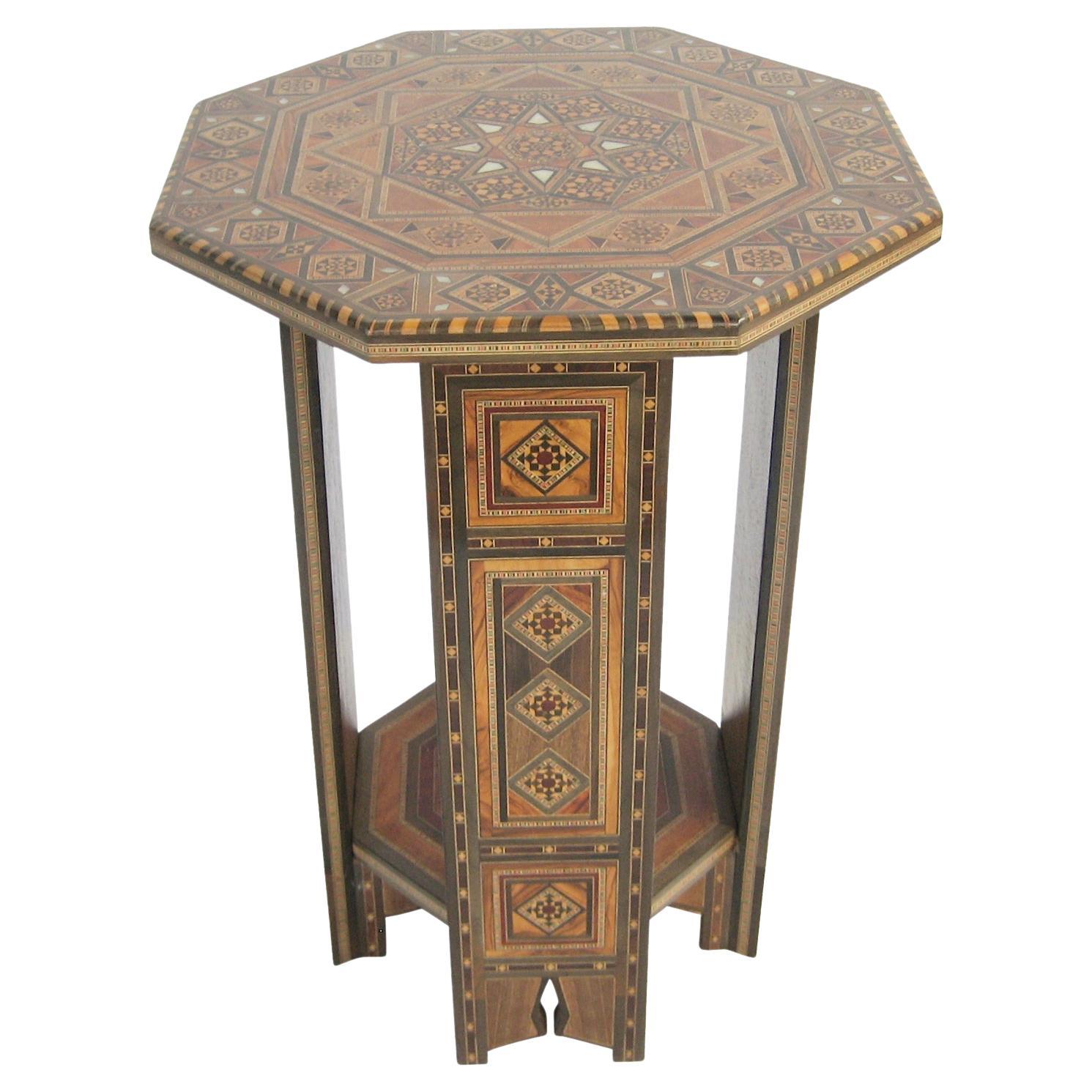 Moroccan Mid-century Side Table with Octagonal Top and Mother-of-Pearl Inlay
