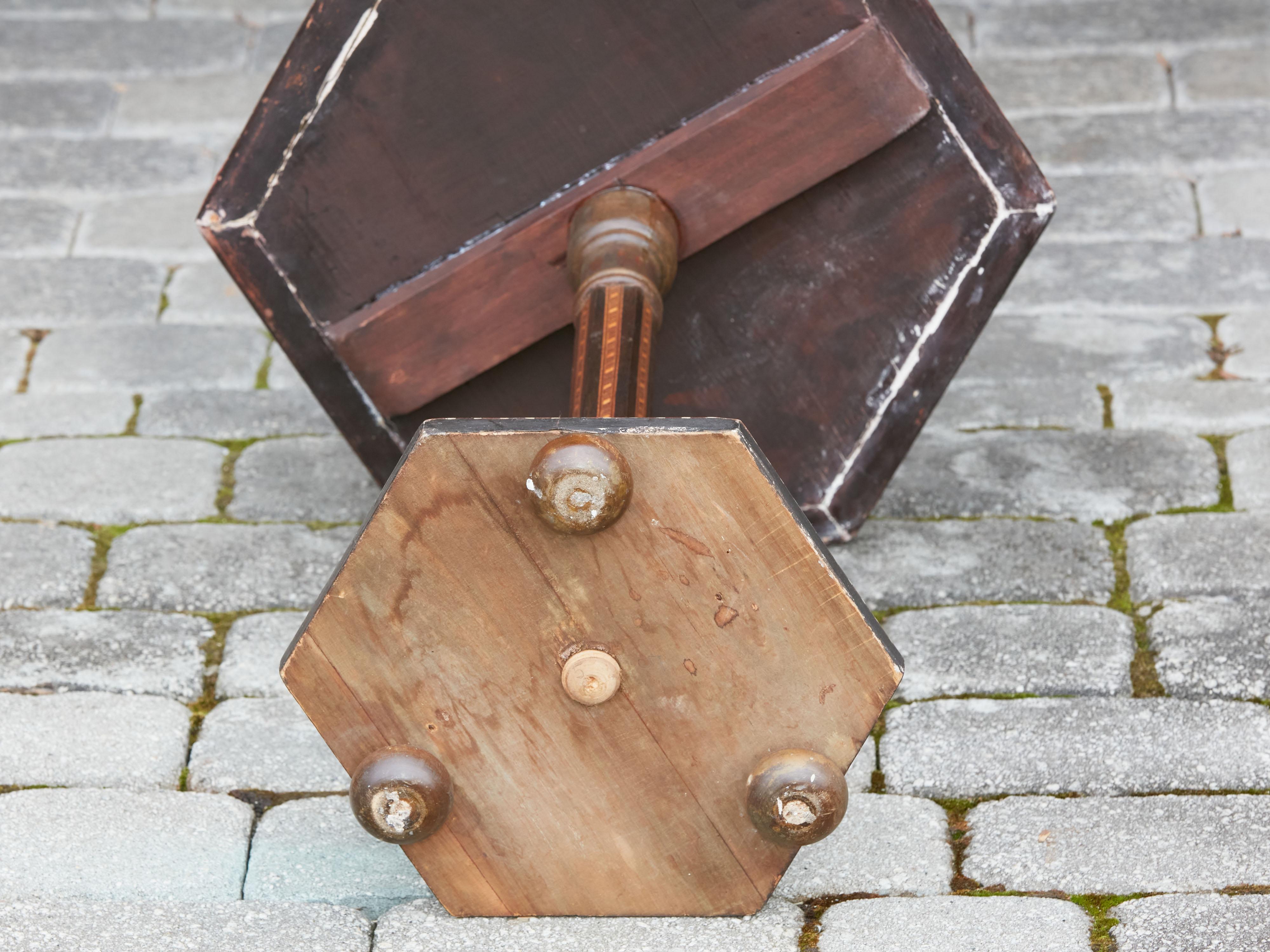 Moroccan Midcentury Hexagonal Guéridon Side Table with Geometric Inlaid Motifs 5