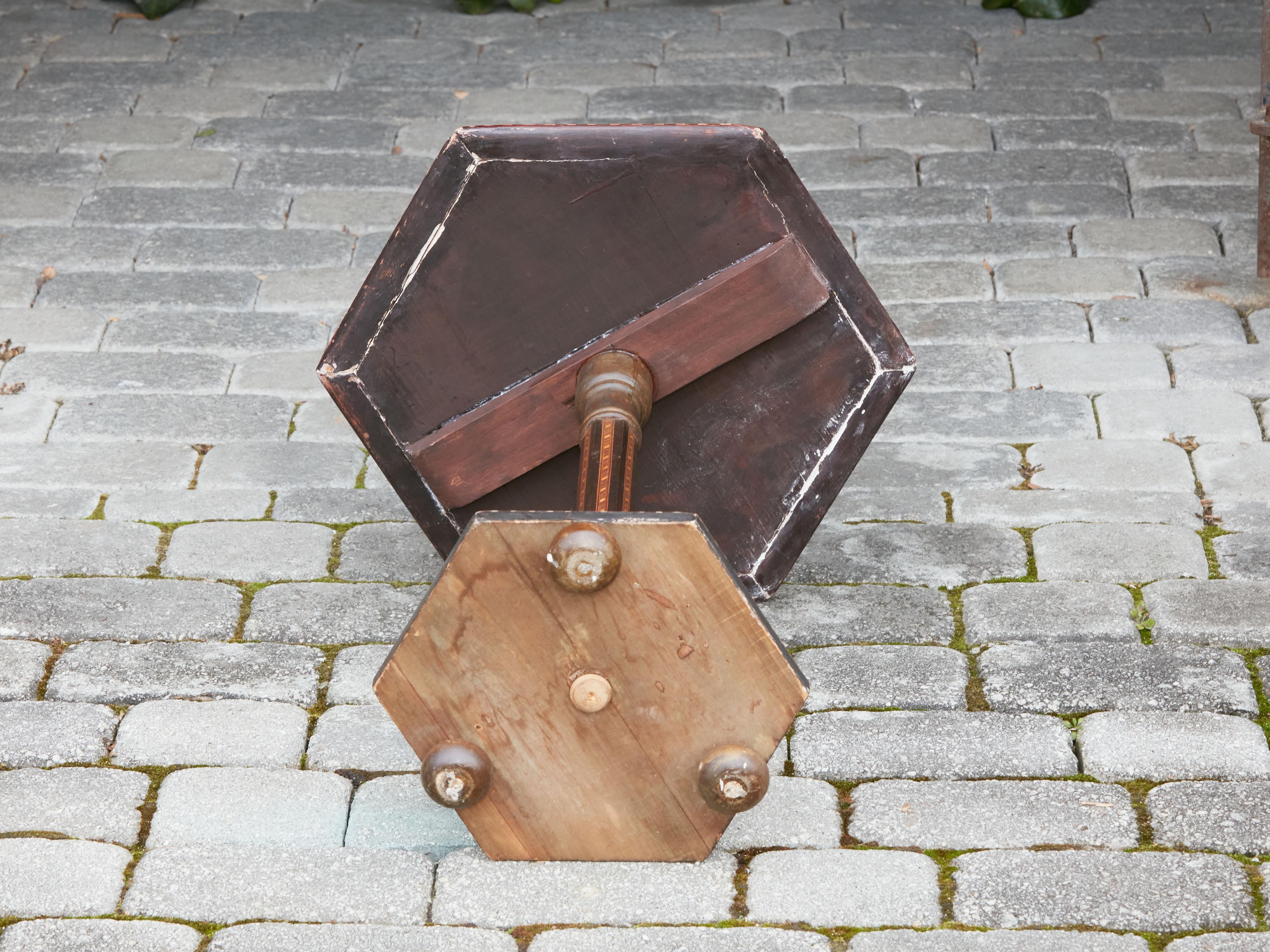 Moroccan Midcentury Hexagonal Guéridon Side Table with Geometric Inlaid Motifs 6