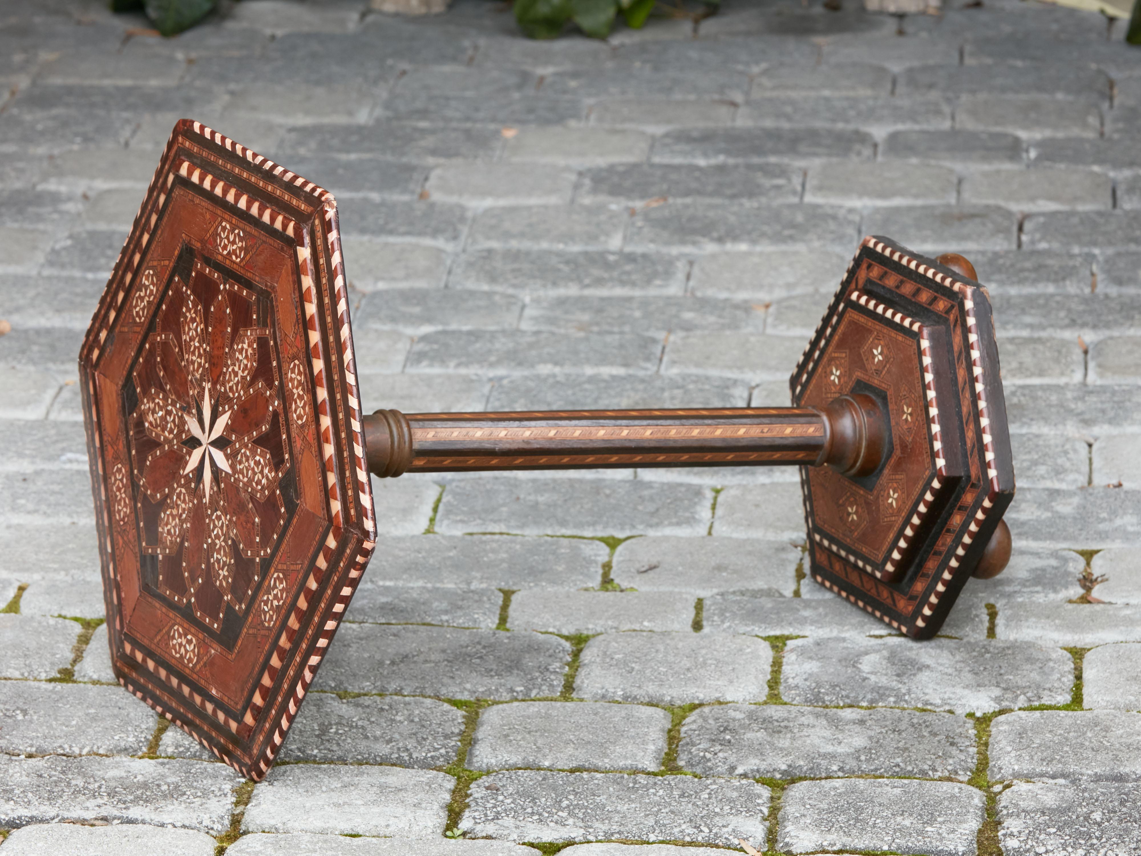 Moroccan Midcentury Hexagonal Guéridon Side Table with Geometric Inlaid Motifs 1