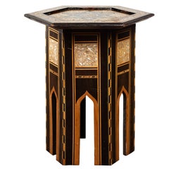 Retro Moroccan Midcentury Side Table with Hexagonal Top and Mother-of-Pearl Inlay