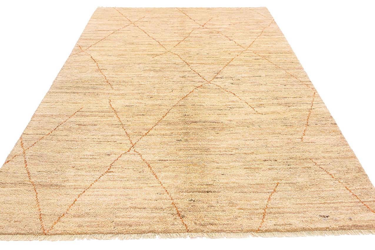 Hand-Crafted Moroccan Minimalist Design Beni Ourain Carpet For Sale