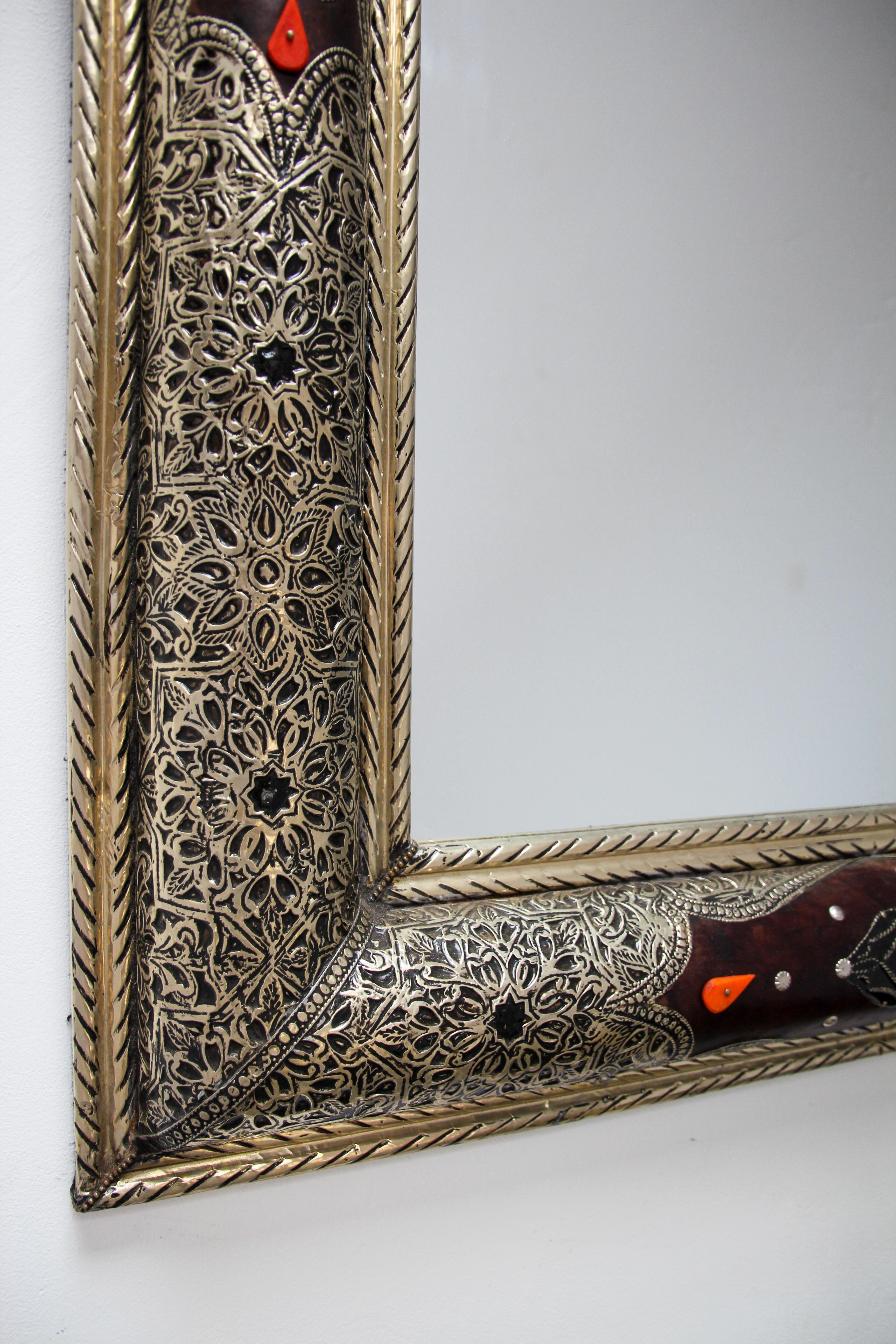 Moroccan Mirror Silvered Metal and Leather Wrapped 3