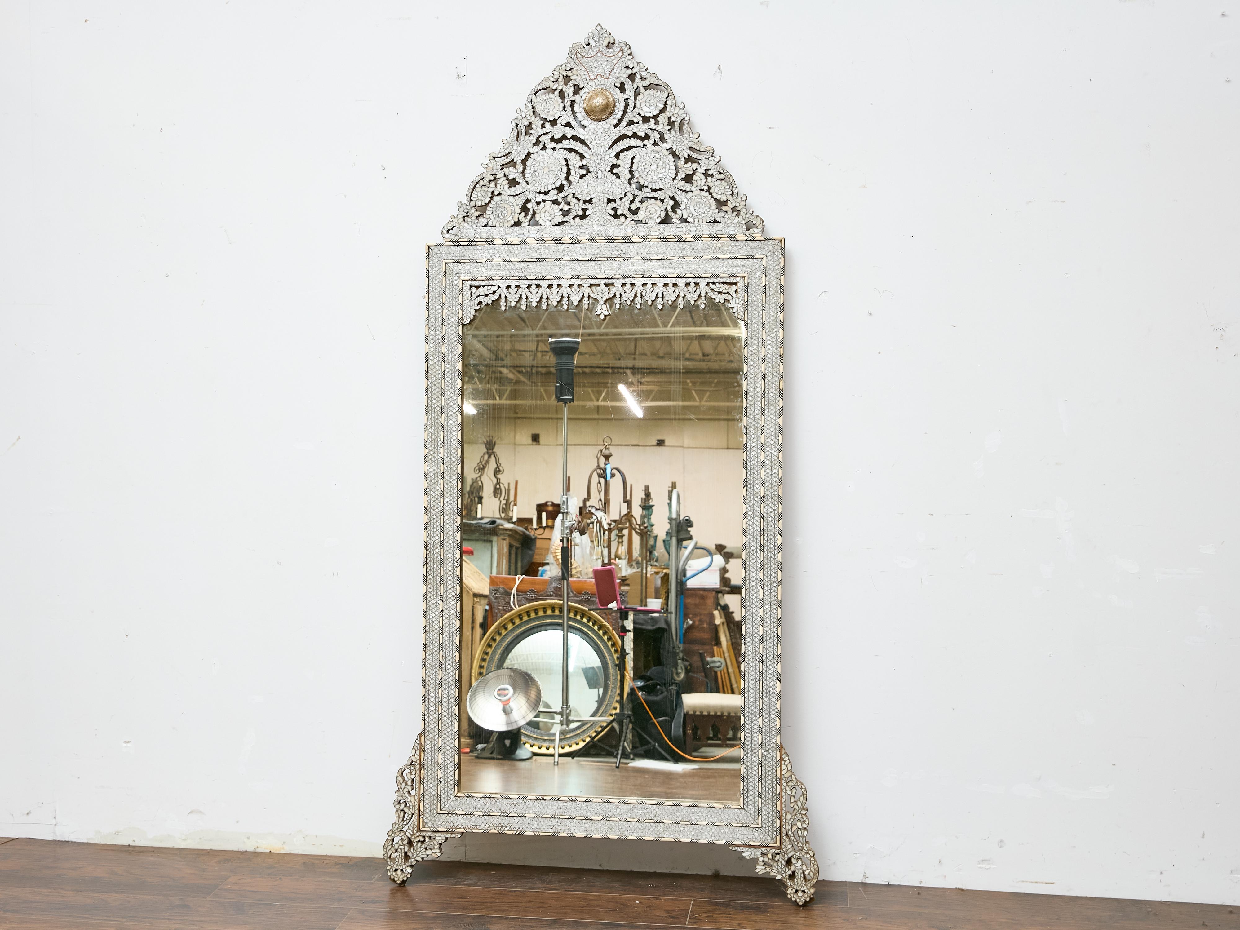 Moroccan Mirror with Bone and Mother-of-Pearl Inlay, circa 1900 In Good Condition For Sale In Atlanta, GA