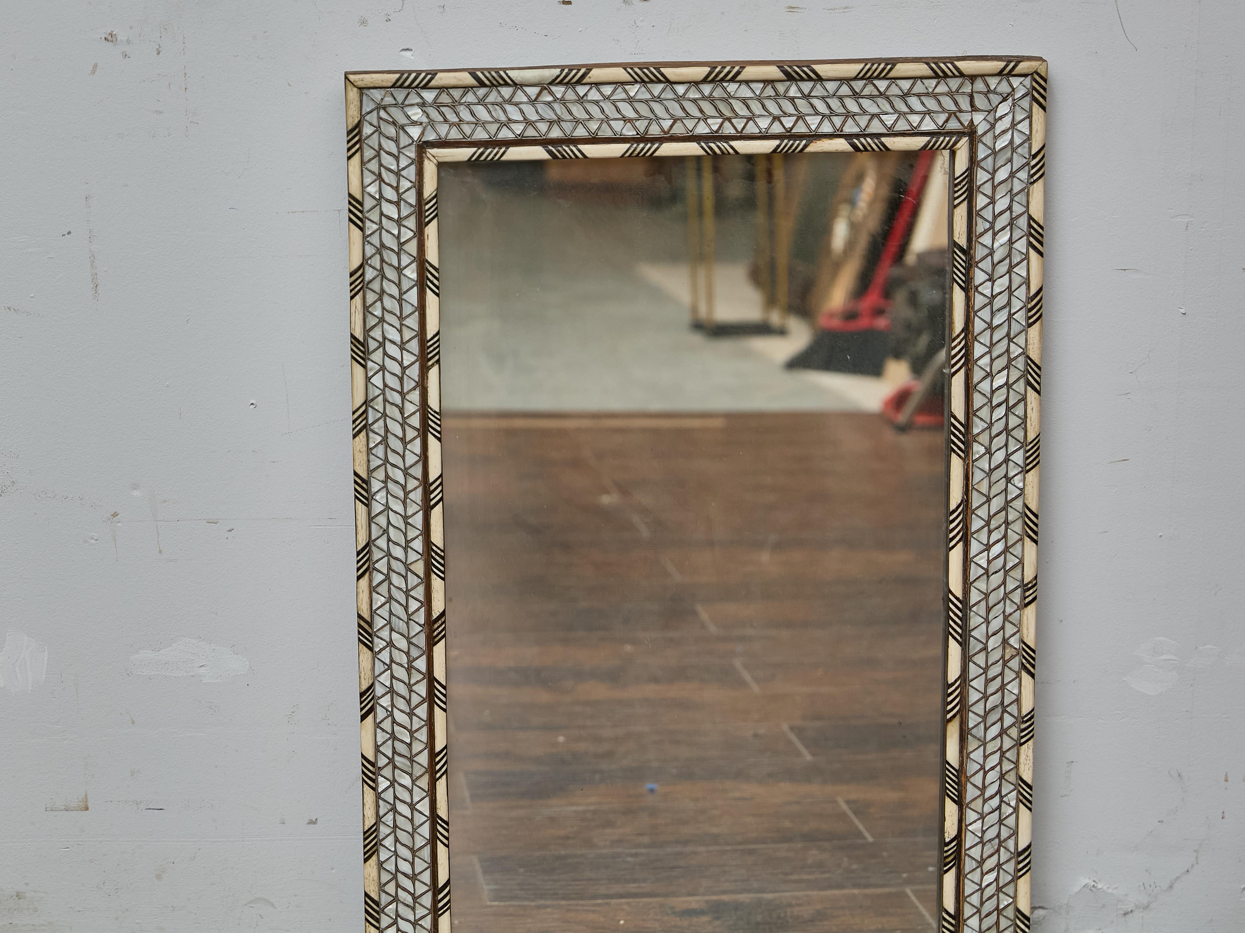 Inlay Moroccan Mirror with Inlaid Bone and Mother-of-Pearl Frame, circa 1920 For Sale