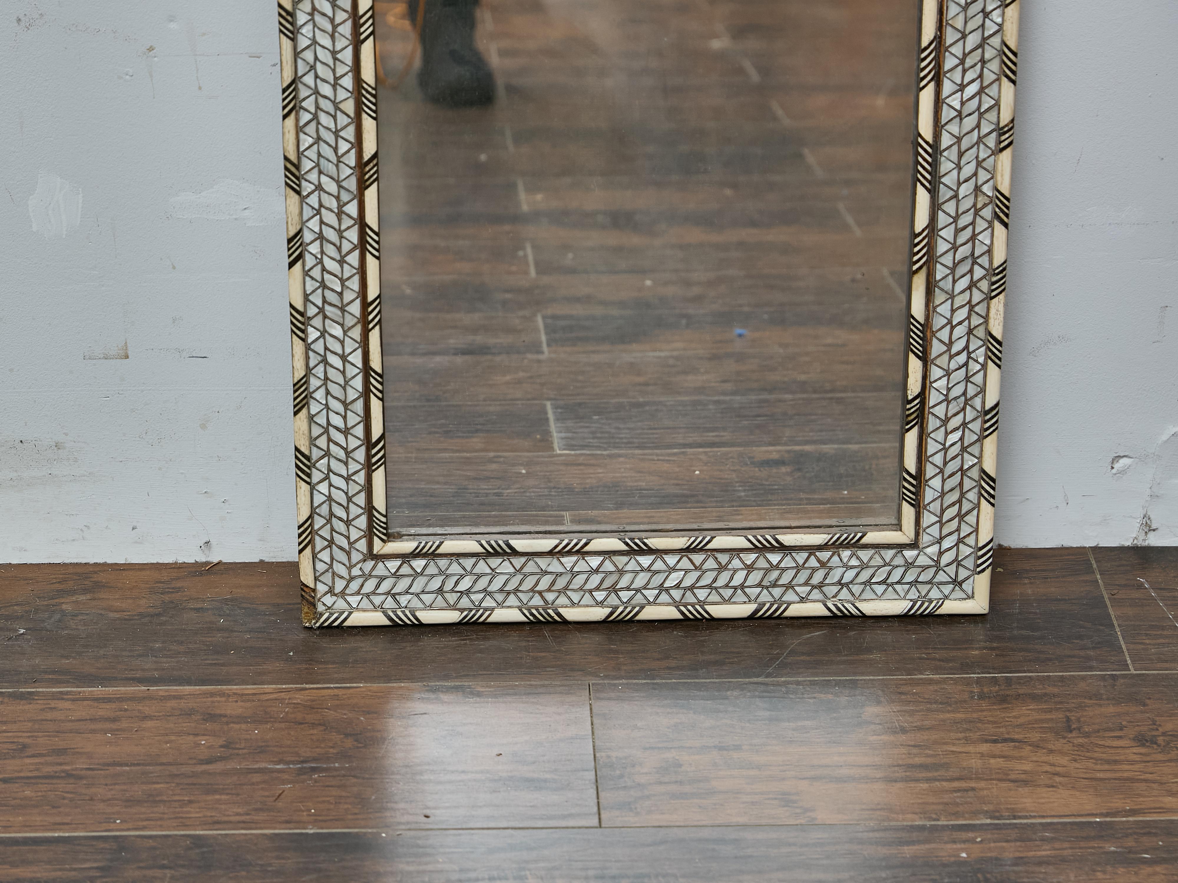 Moroccan Mirror with Inlaid Bone and Mother-of-Pearl Frame, circa 1920 In Good Condition For Sale In Atlanta, GA