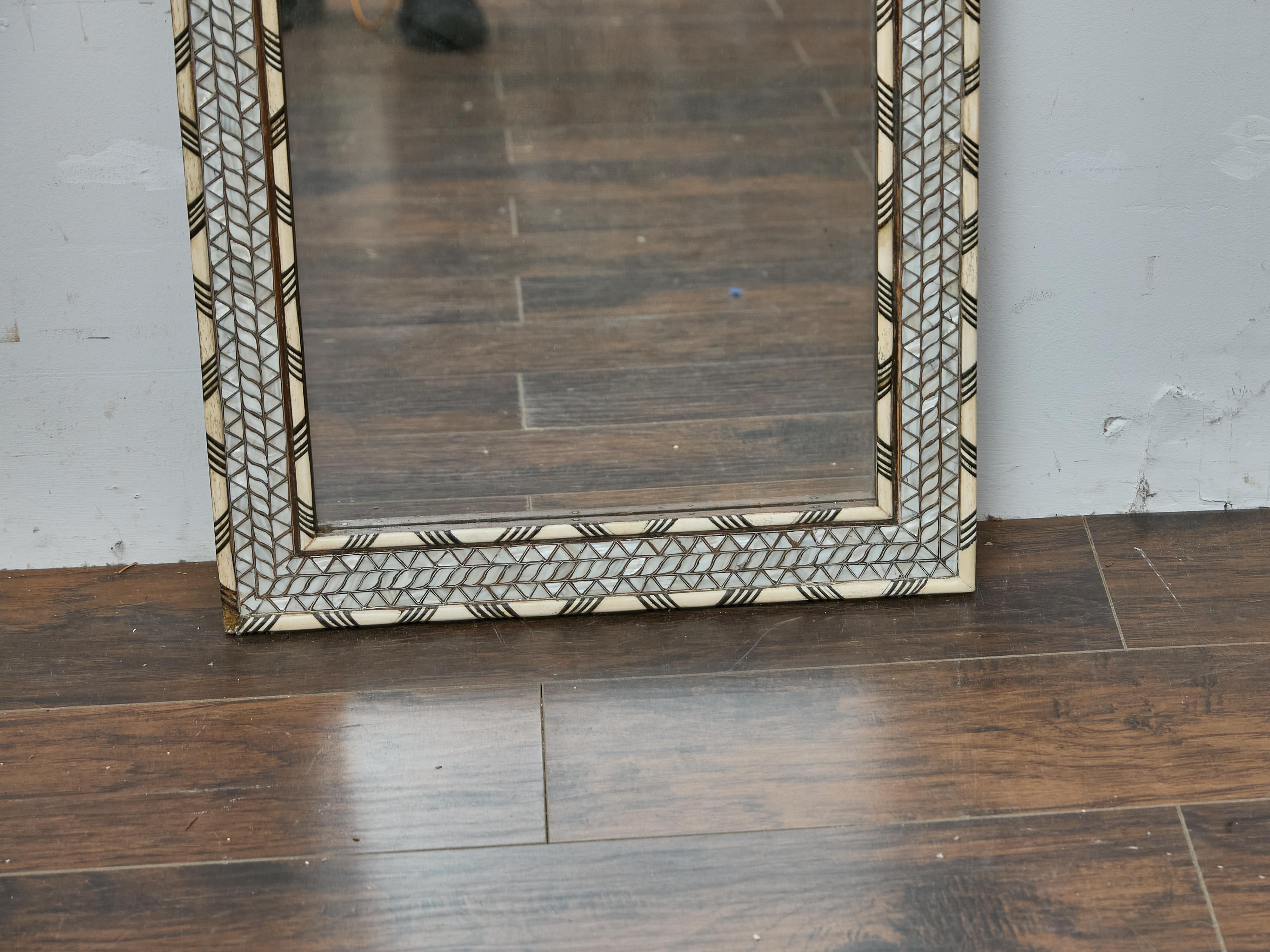 20th Century Moroccan Mirror with Inlaid Bone and Mother-of-Pearl Frame, circa 1920 For Sale