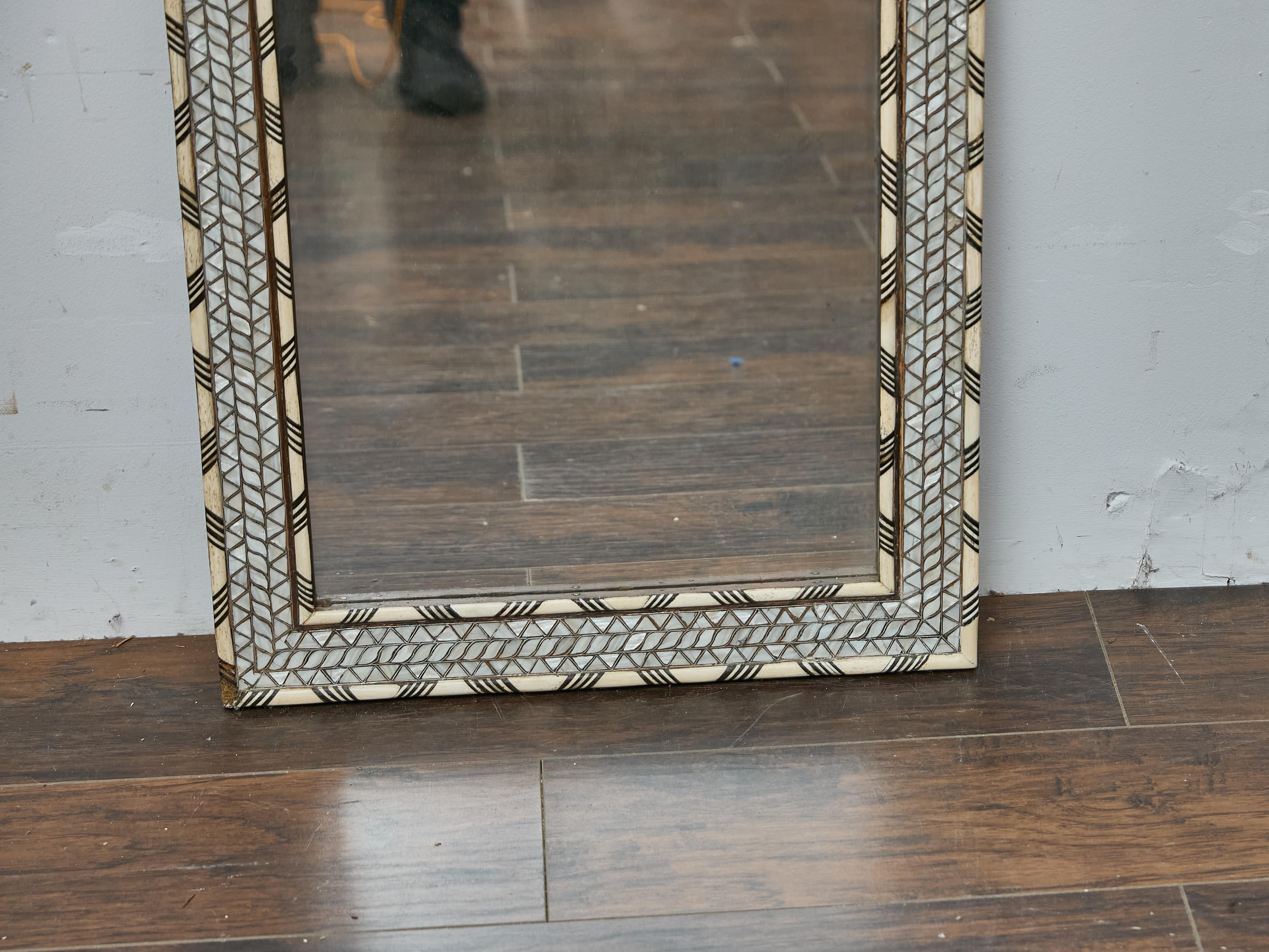 Moroccan Mirror with Inlaid Bone and Mother-of-Pearl Frame, circa 1920 For Sale 1