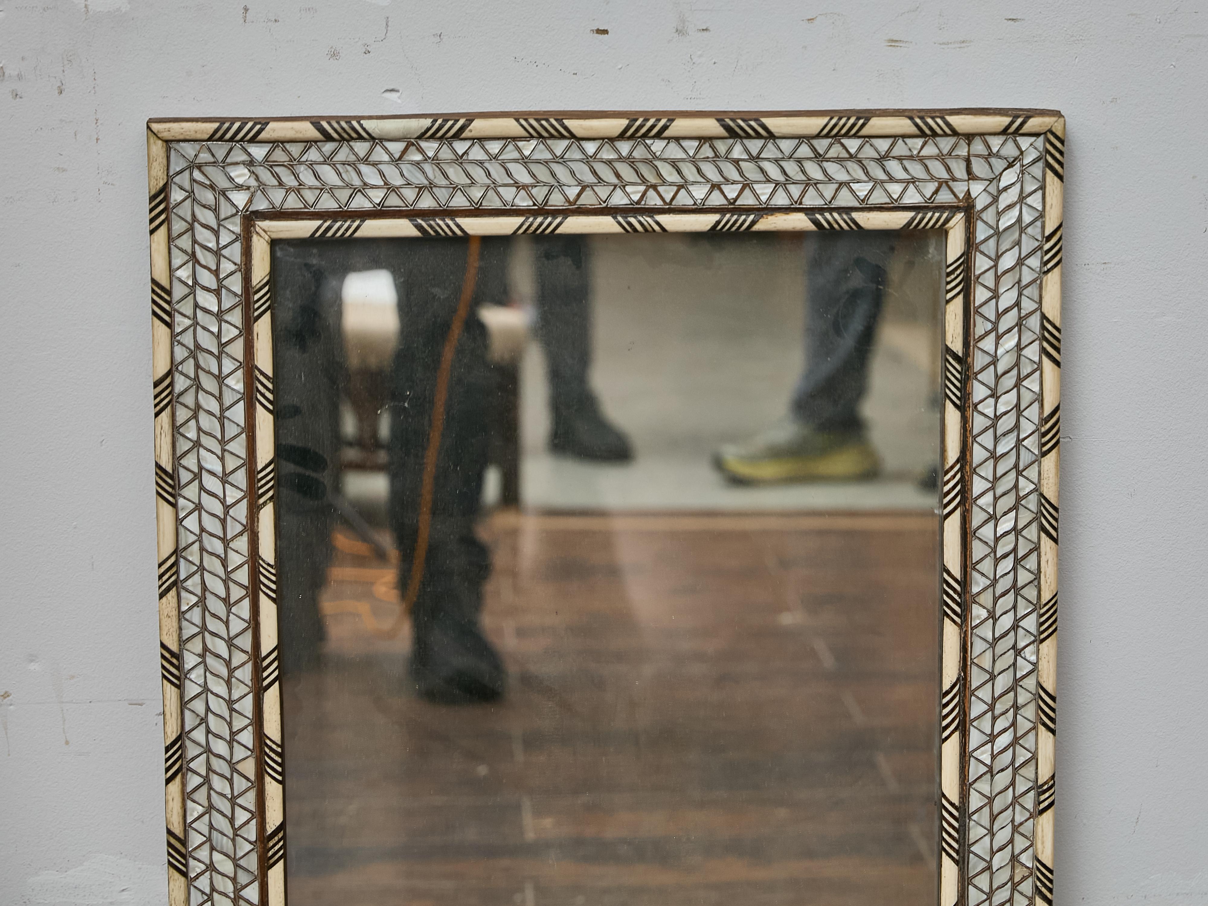 Moroccan Mirror with Inlaid Bone and Mother-of-Pearl Frame, circa 1920 For Sale 2