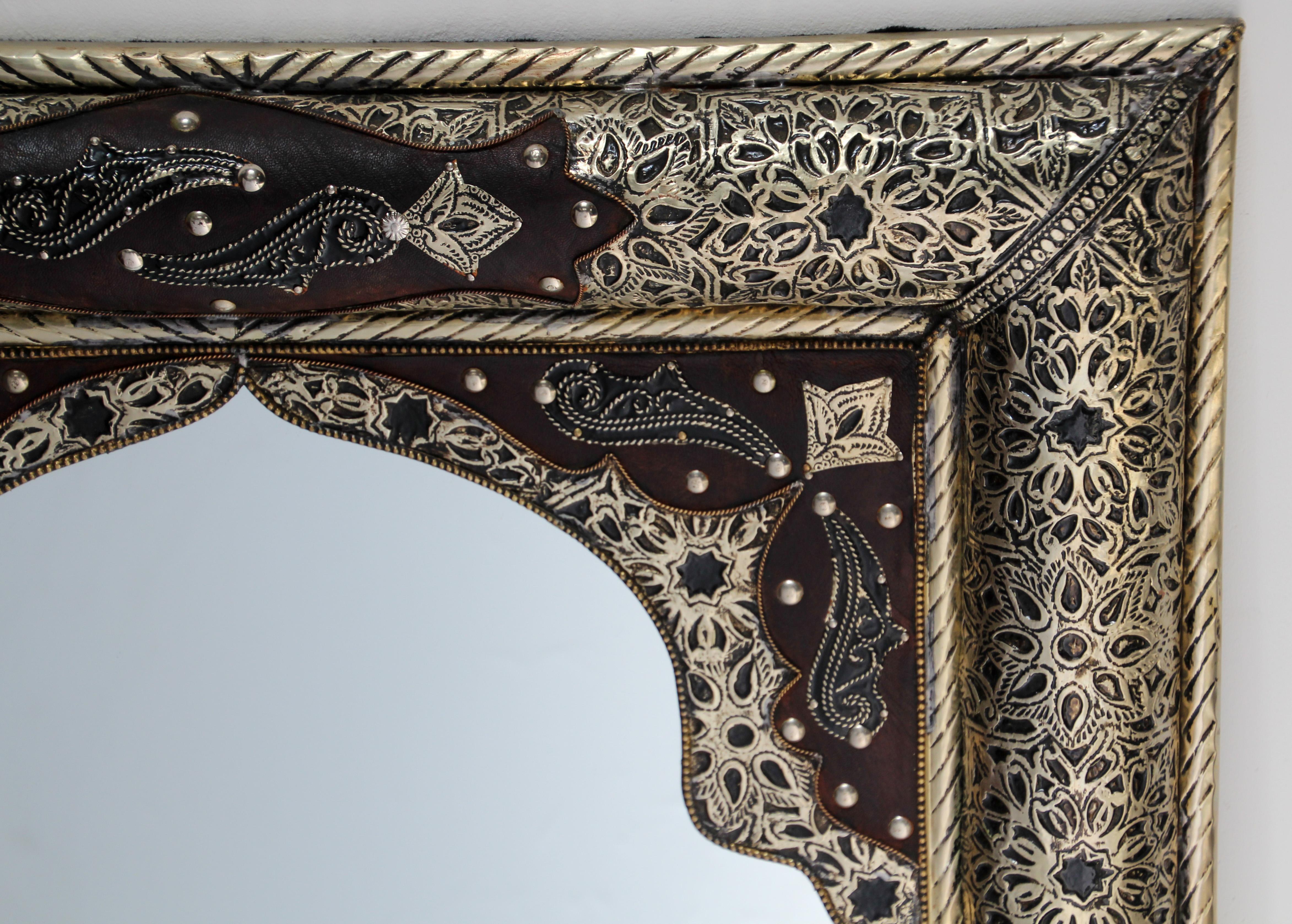 Moroccan Mirror with Silver Filigree and Repousse Metal 3