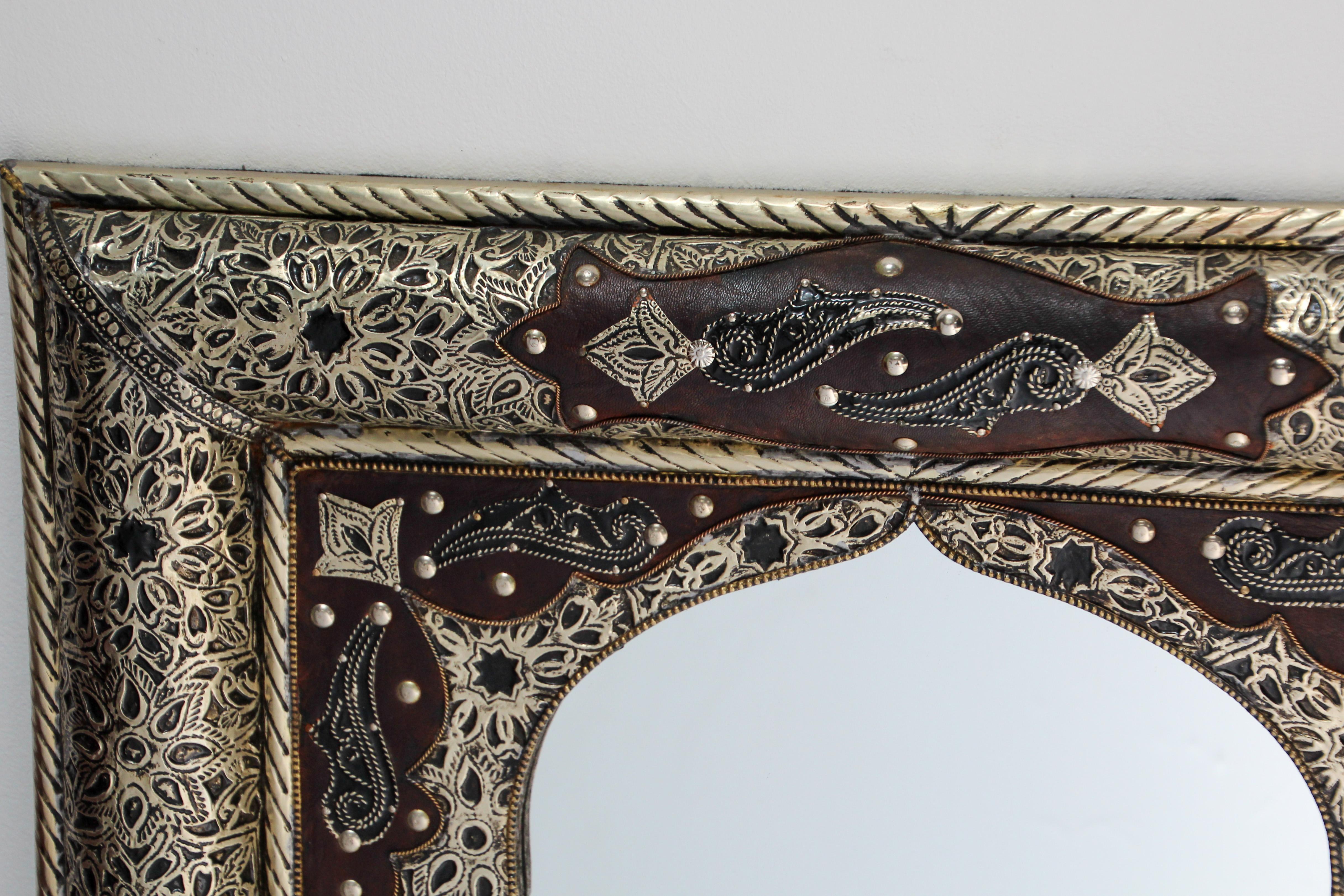 Moroccan Mirror with Silver Filigree and Repousse Metal 4