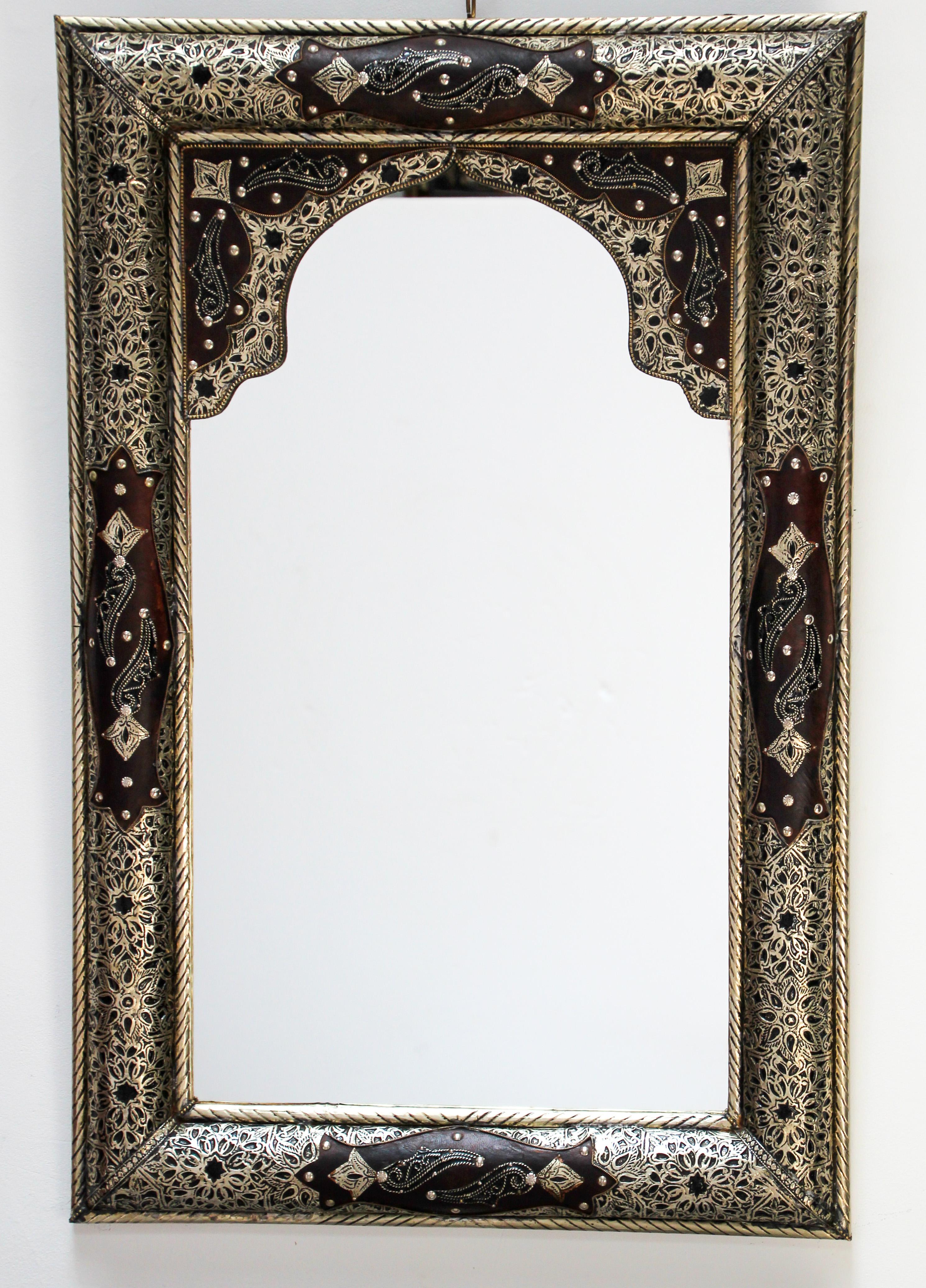 Moroccan Mirror with Silver Filigree and Repousse Metal 5