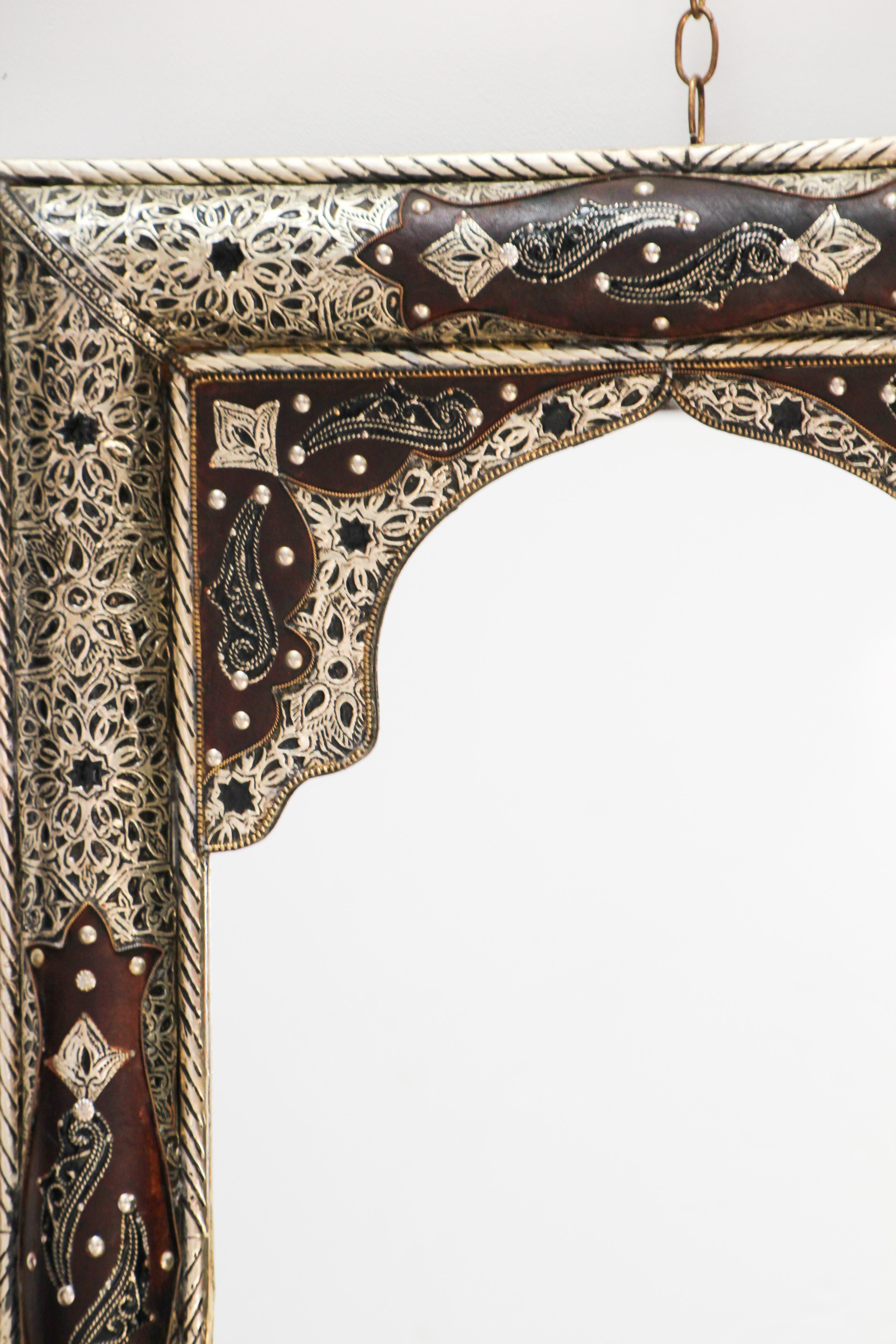 Moroccan Mirror with Silver Filigree and Repousse Metal 6