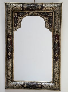 Moroccan Mirror with Silver Filigree and Repousse Metal