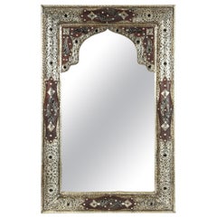 Moroccan Mirror with Silver Filigree and Repousse Metal