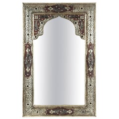Moroccan Mirror with Silver Filigree and Repousse Metal