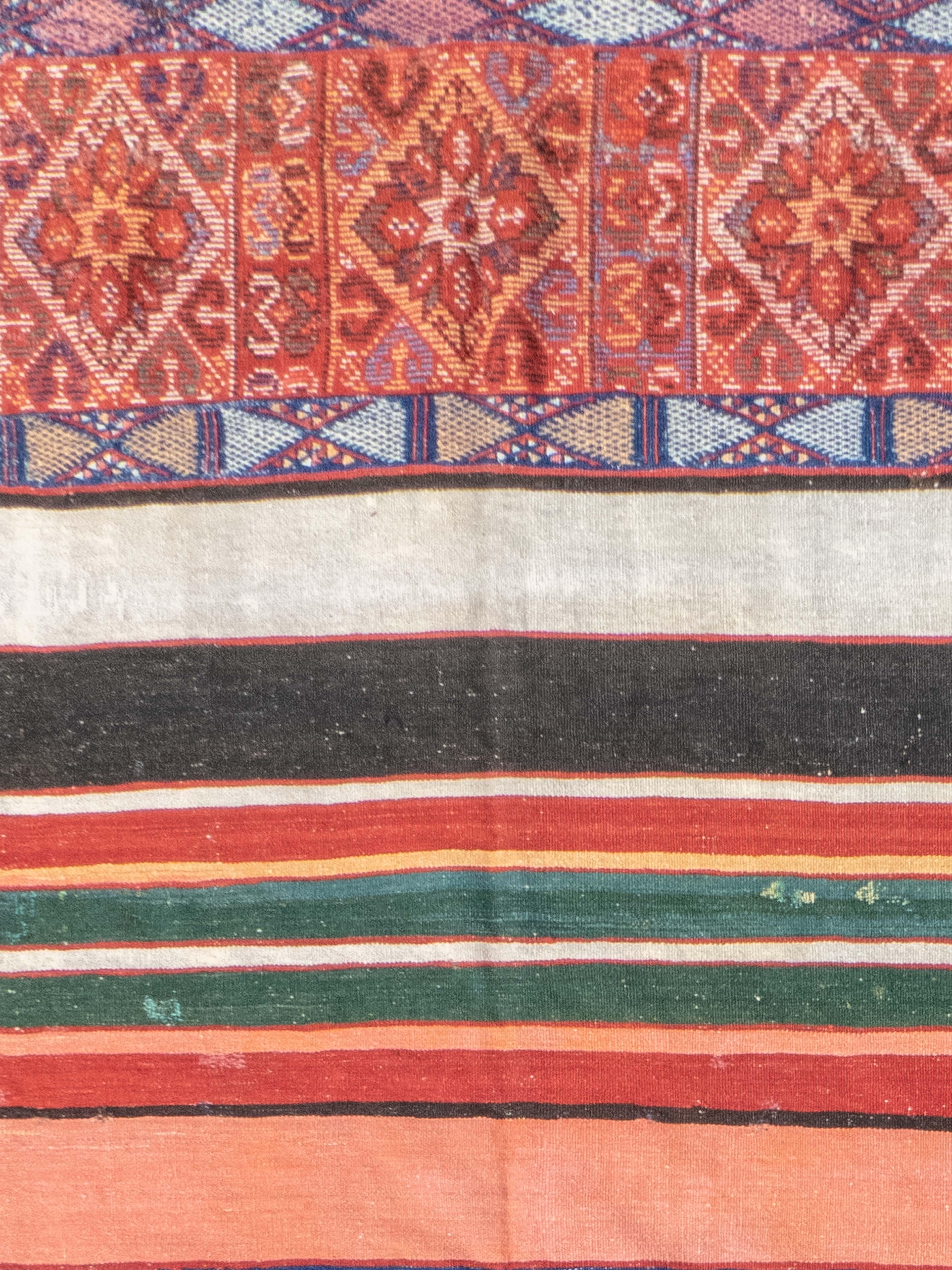 Hand-Knotted Moroccan mixed-technique flatweave rug, Early 20th Century, 4'10