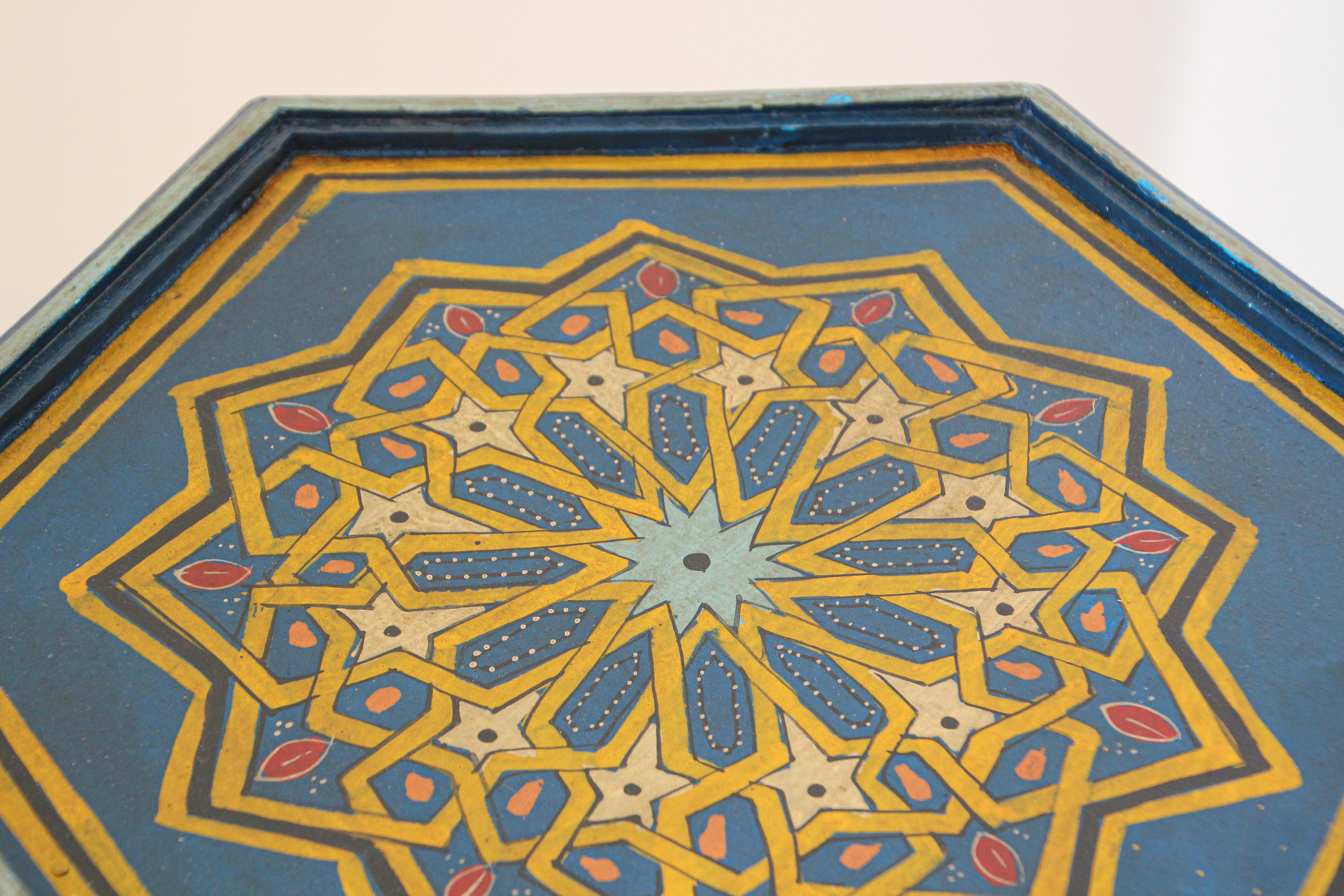 Moroccan Moorish Blue Hand Painted Side Table 3