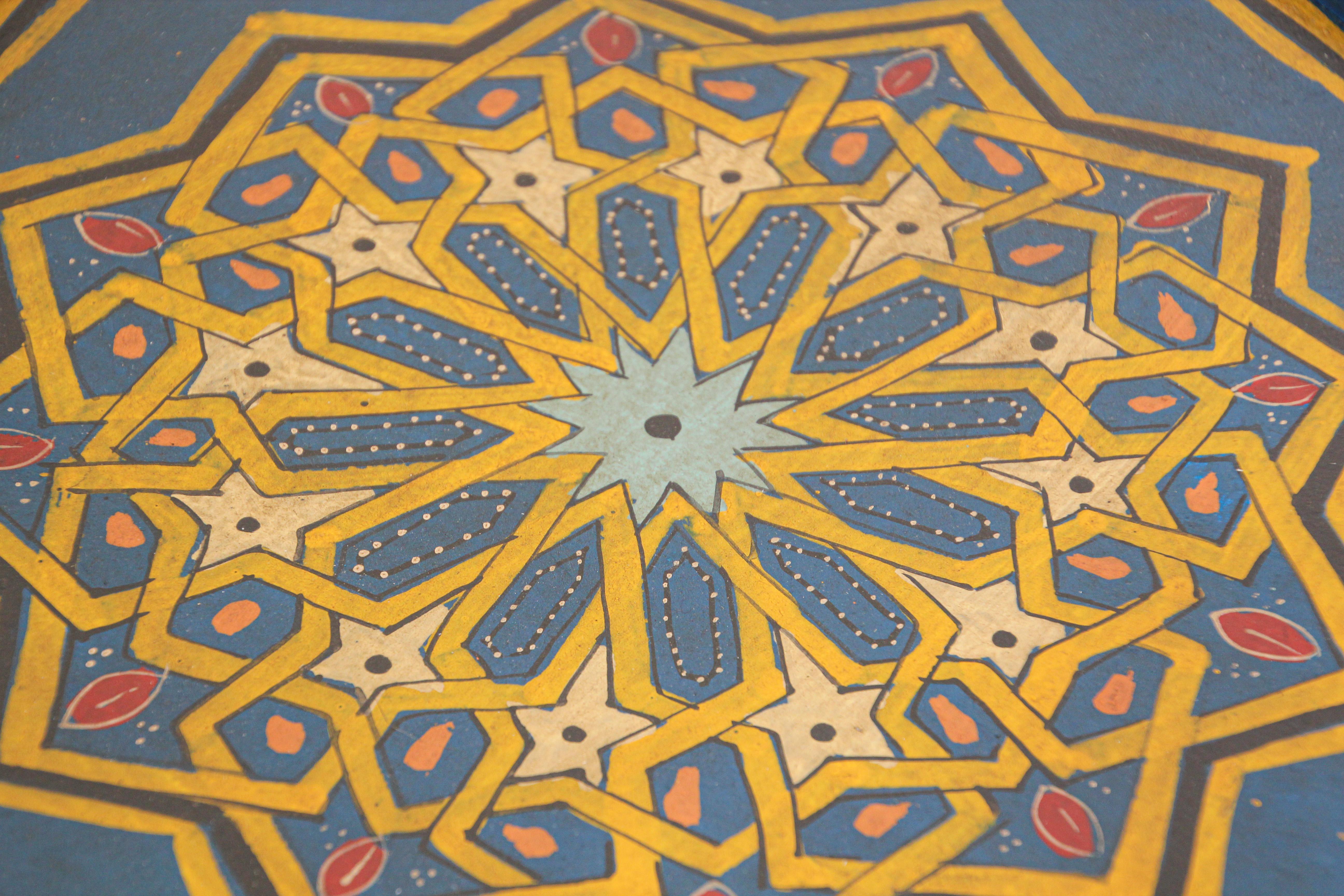 Moroccan Moorish Blue Hand Painted Side Table 4