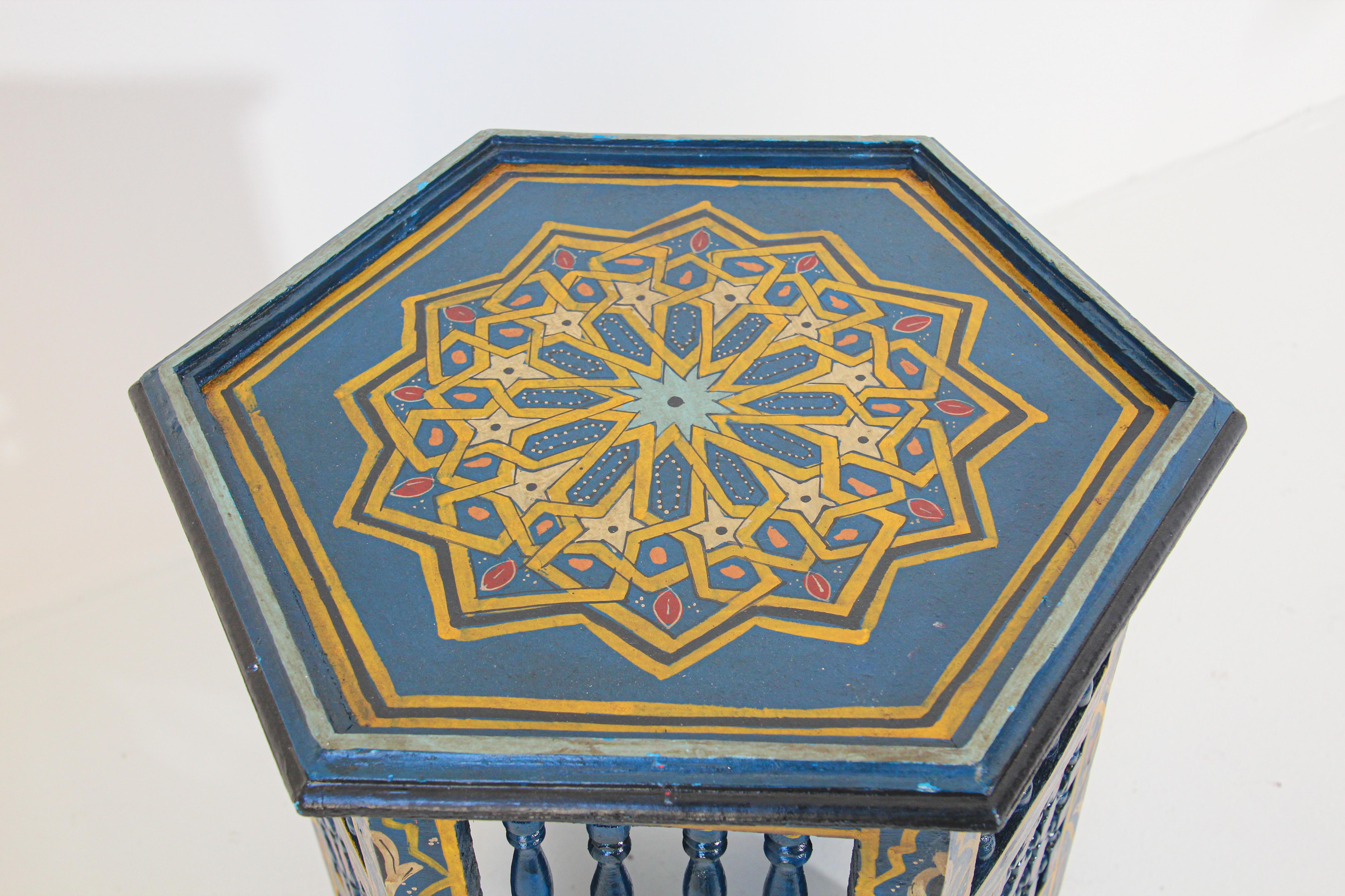 Moroccan Moorish Blue Hand Painted Side Table 6