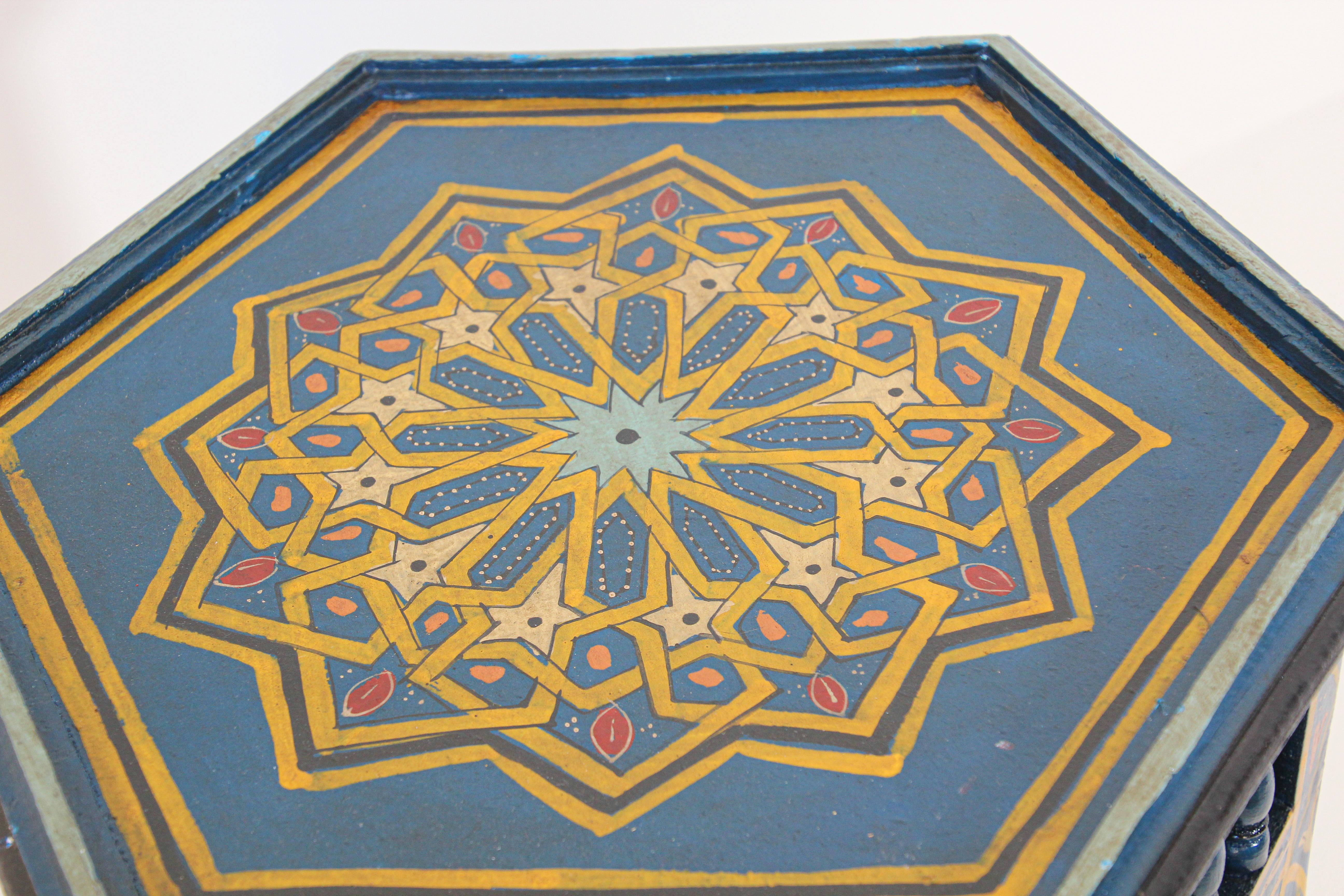 Moroccan Moorish Blue Hand Painted Side Table 7