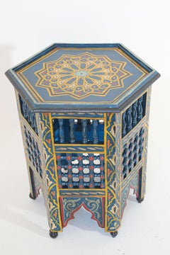 Moroccan Moorish Blue Hand Painted Side Table