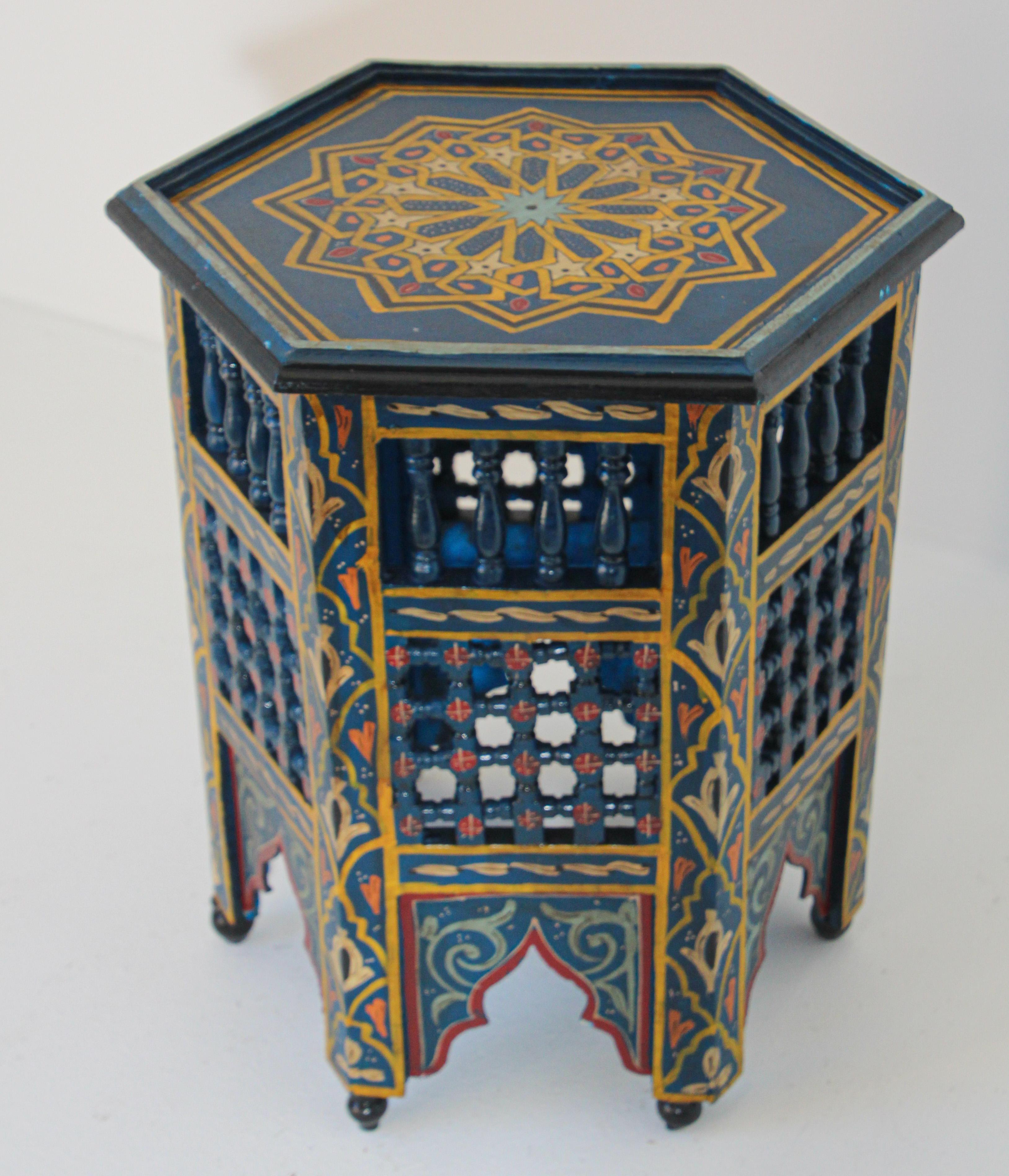 Arts and Crafts Moroccan Moorish Blue Hand Painted Side Table