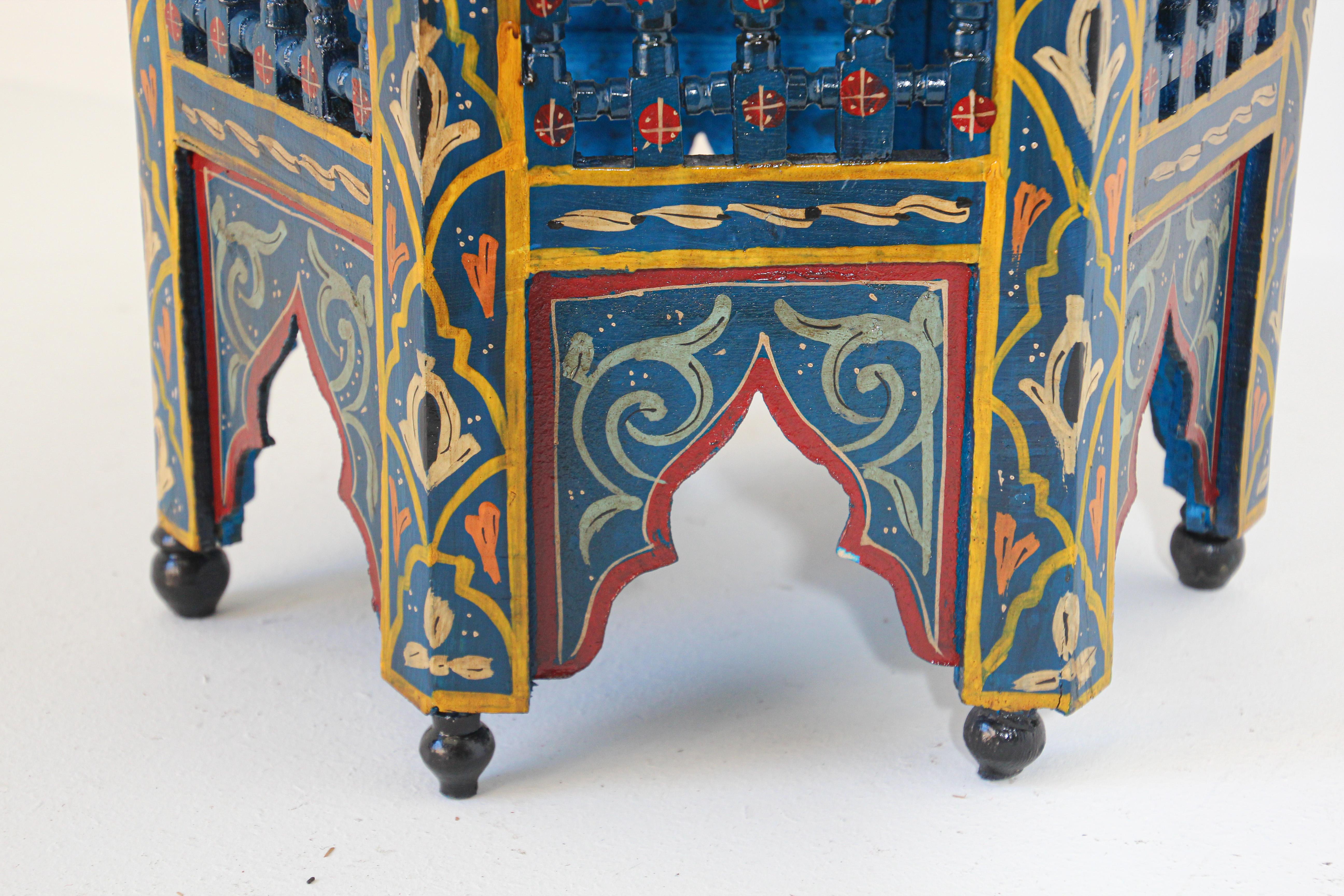 Mid-20th Century Moroccan Moorish Blue Hand Painted Side Table