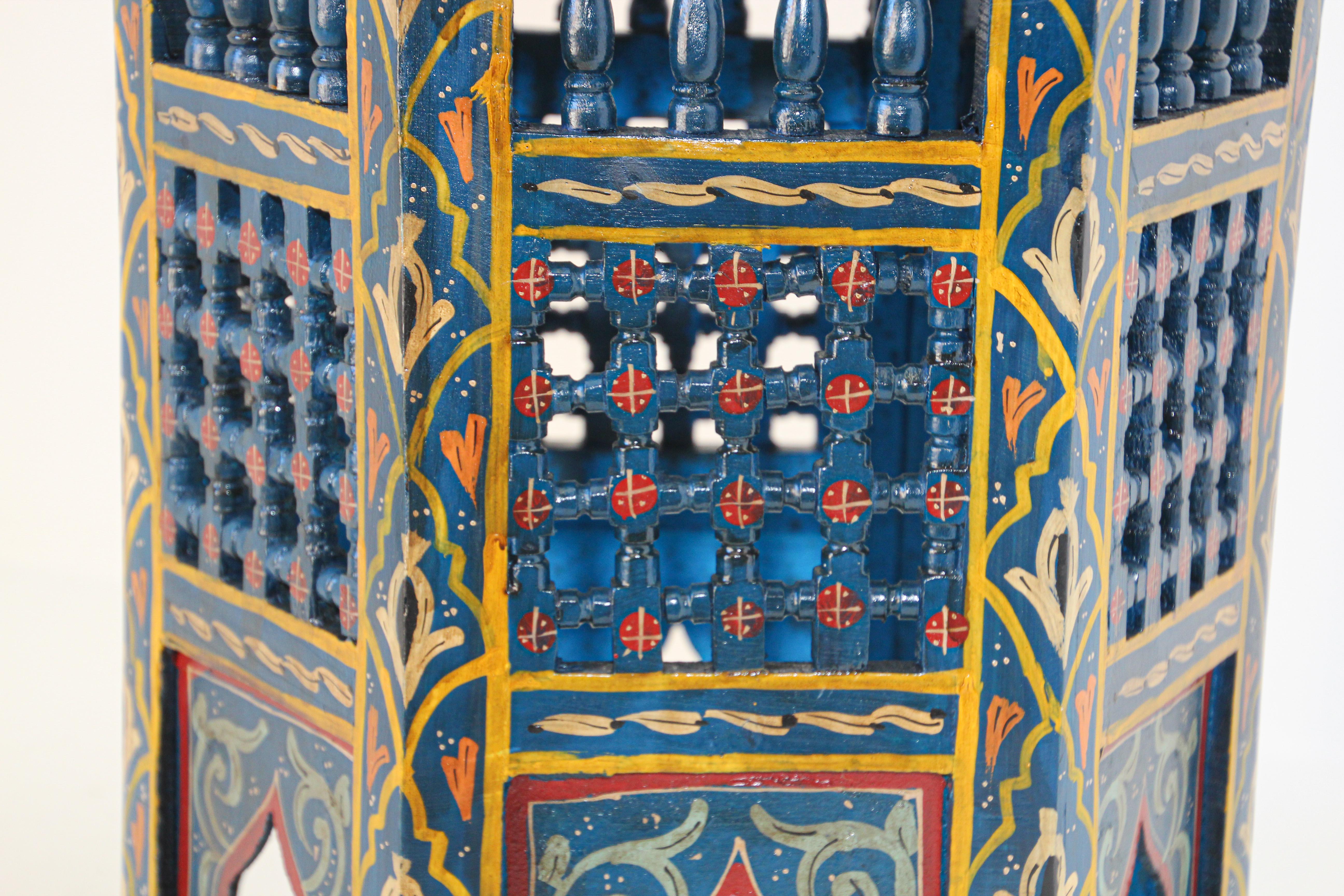 Wood Moroccan Moorish Blue Hand Painted Side Table