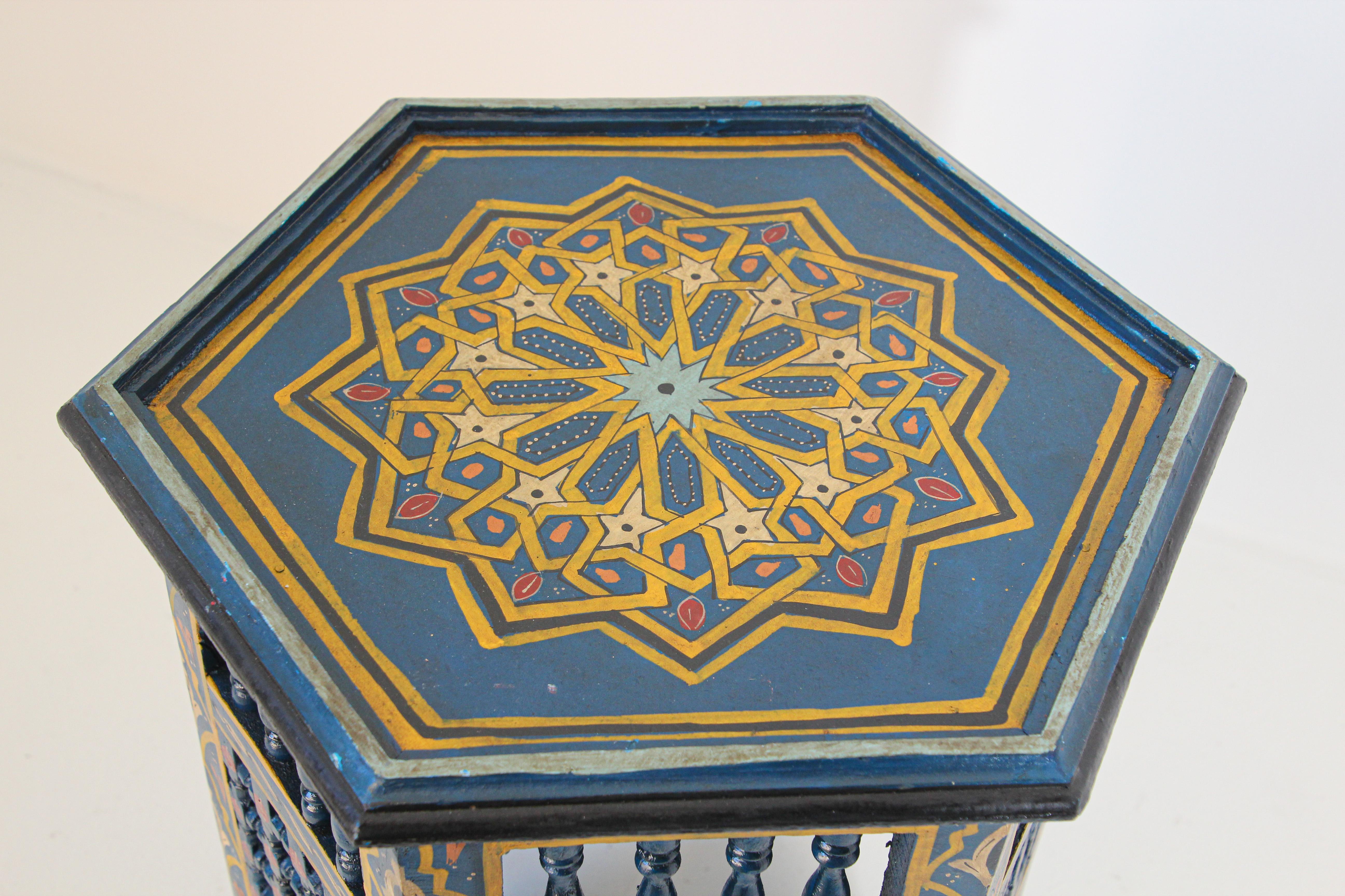 Moroccan Moorish Blue Hand Painted Side Table 2